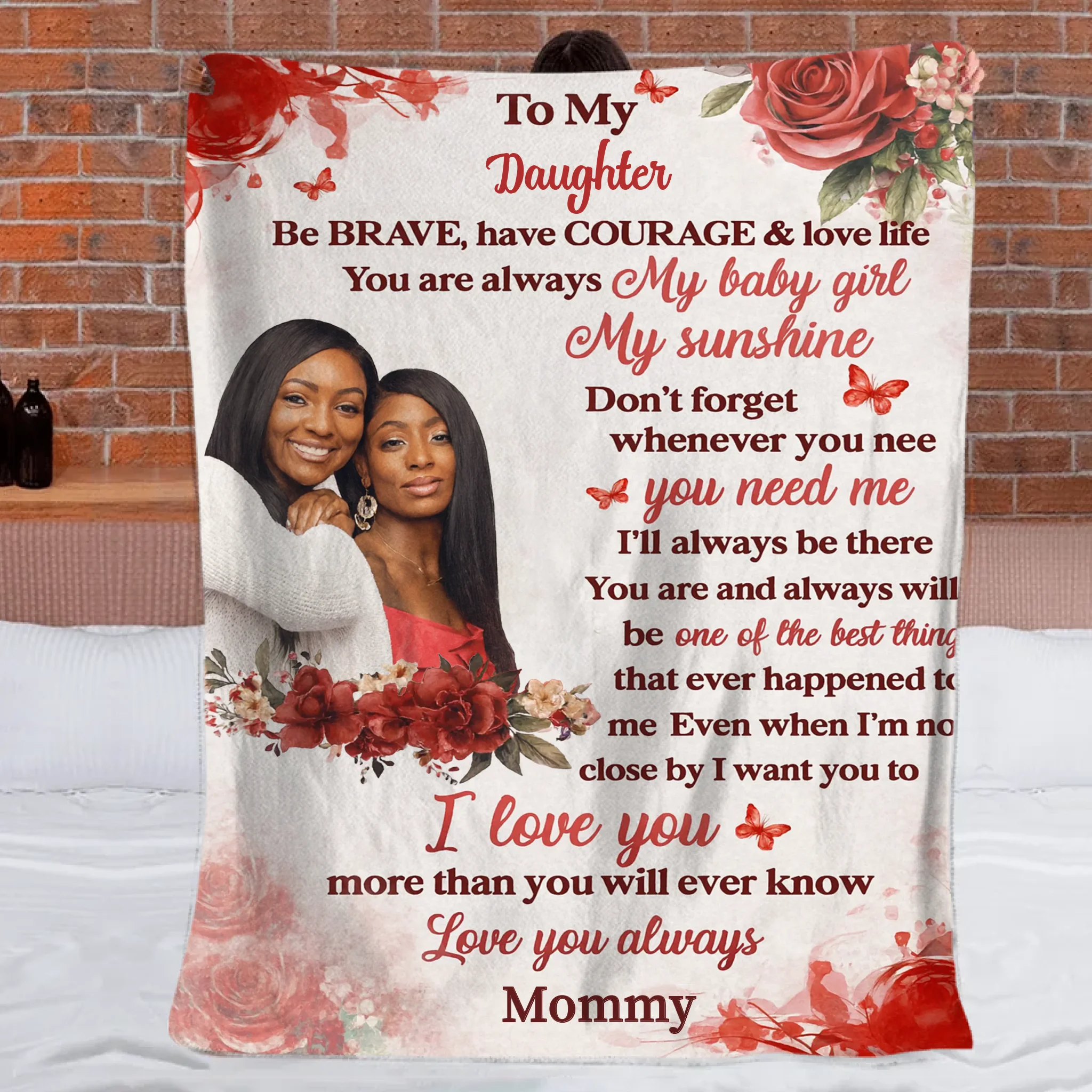 ❤️My Baby Girl My Sunshine Customized Letter Blanket – Personalized Photo and Title – Gift for Girl, Daughter