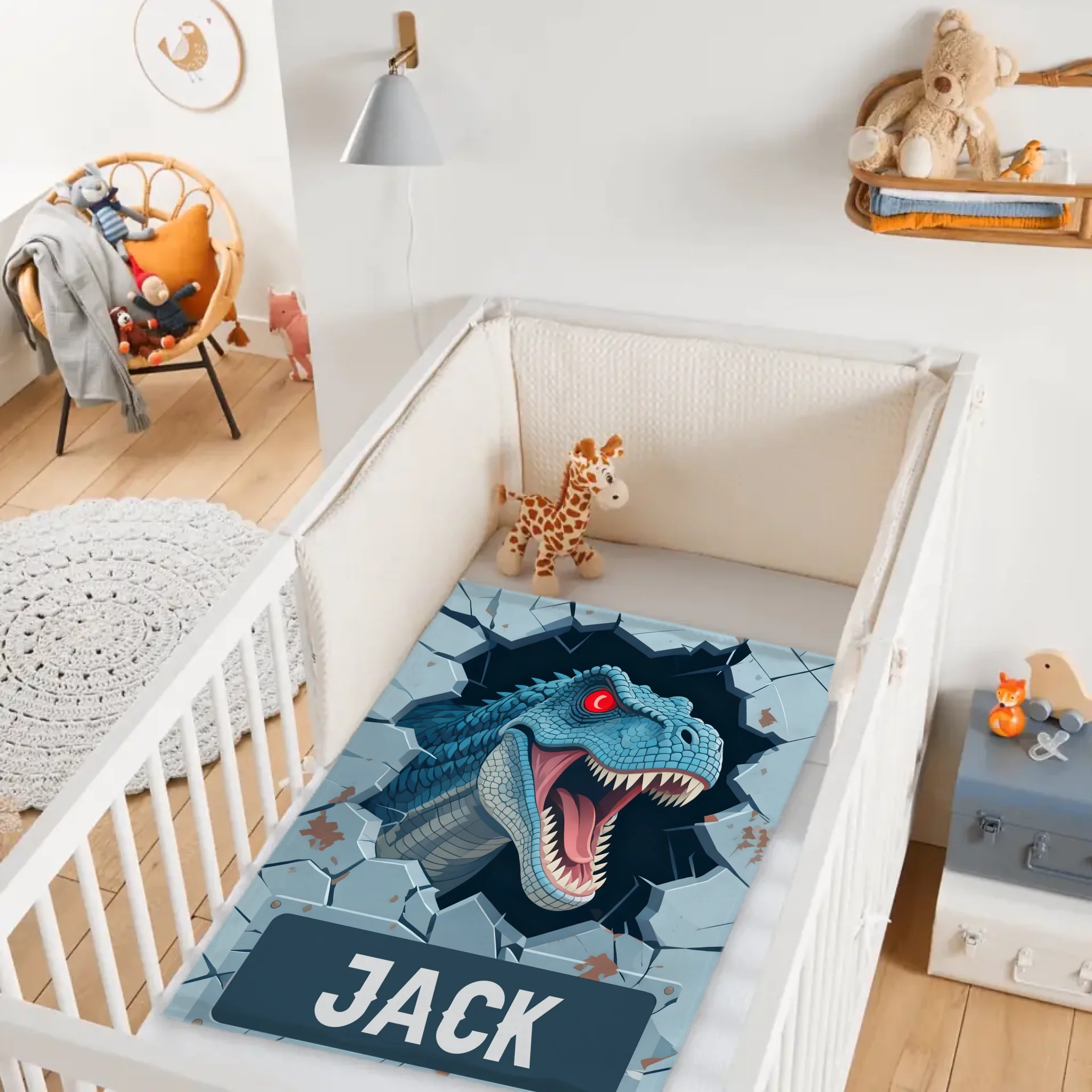 Custom Dinosaur Blanket – Personalized Wall-Breaking T-Rex Throw – Gift for Boys