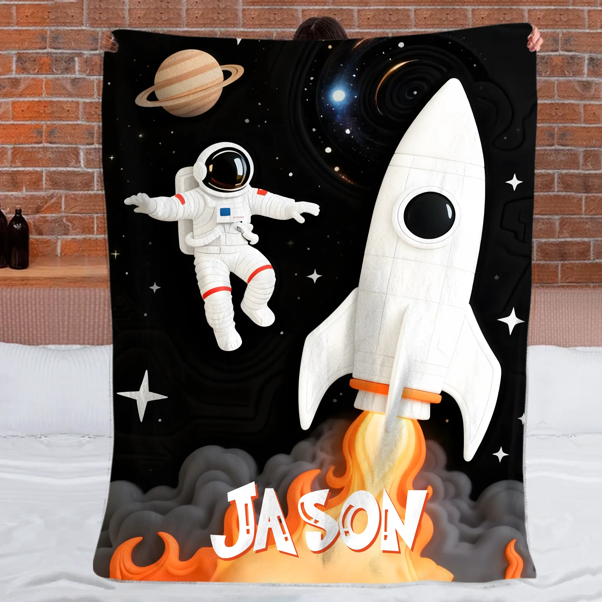 Custom Space Astronaut Blanket – Personalized Rocket Galaxy Throw