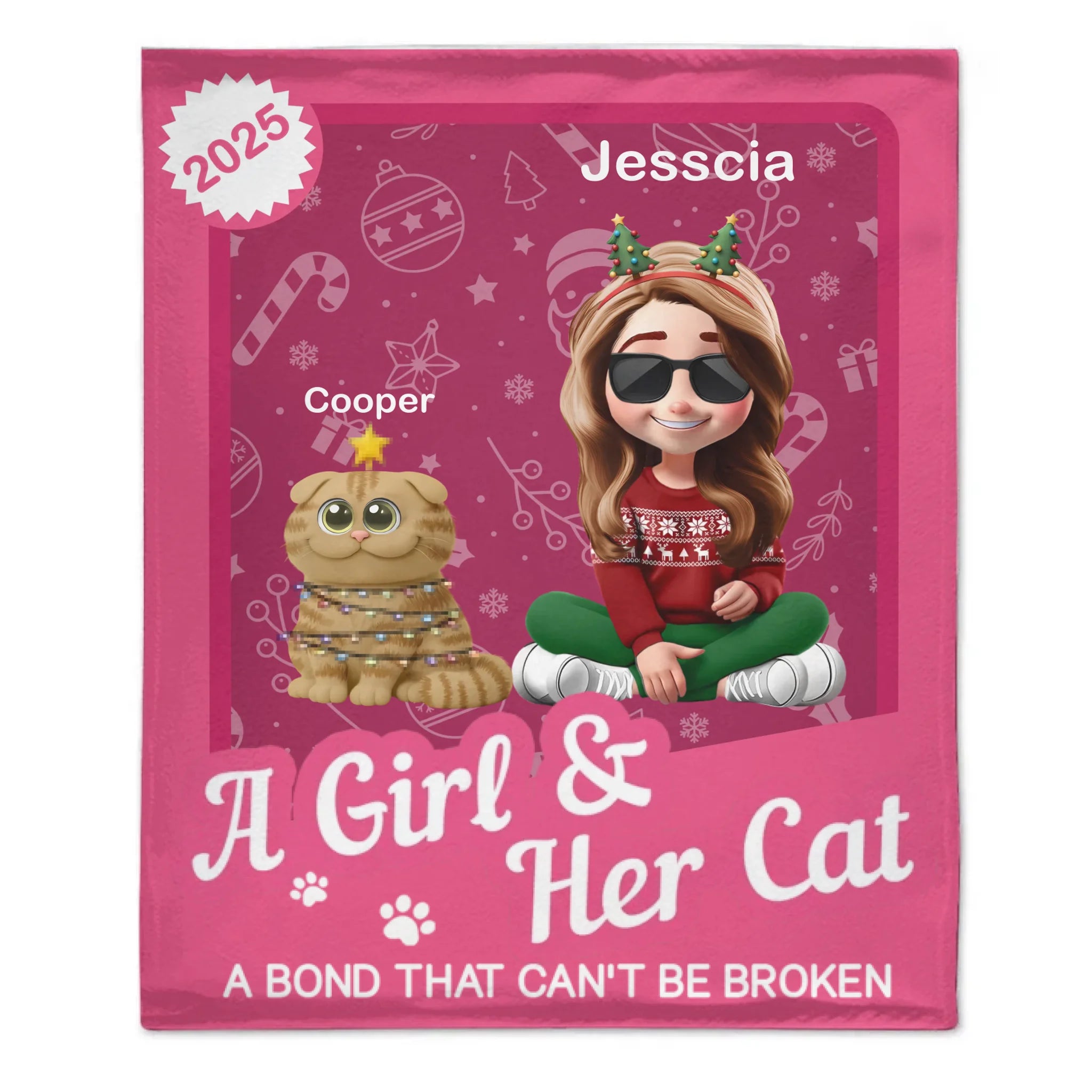 A Girl/Boy & Her/His Cats Has Unbreakable Bond Custom Blanket - Personalized Cartoon Characters - Christmas Gift For Cat Lovers