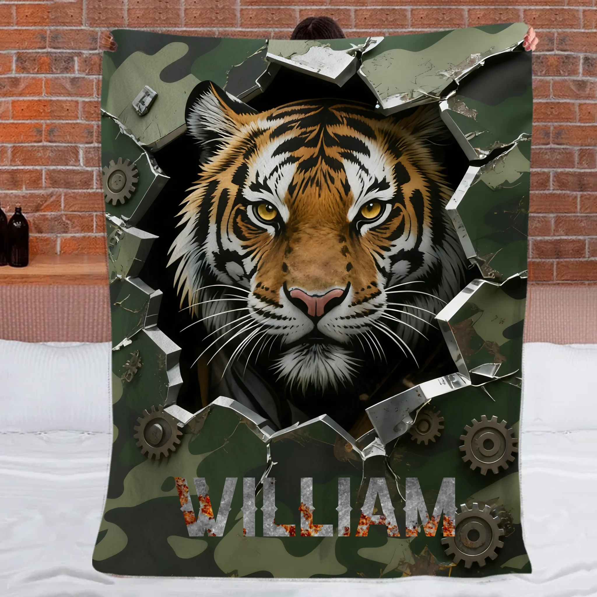 Custom Tiger Blanket – Personalized Jungle Tiger 3D Effect Throw – Gift for Kids & Teens