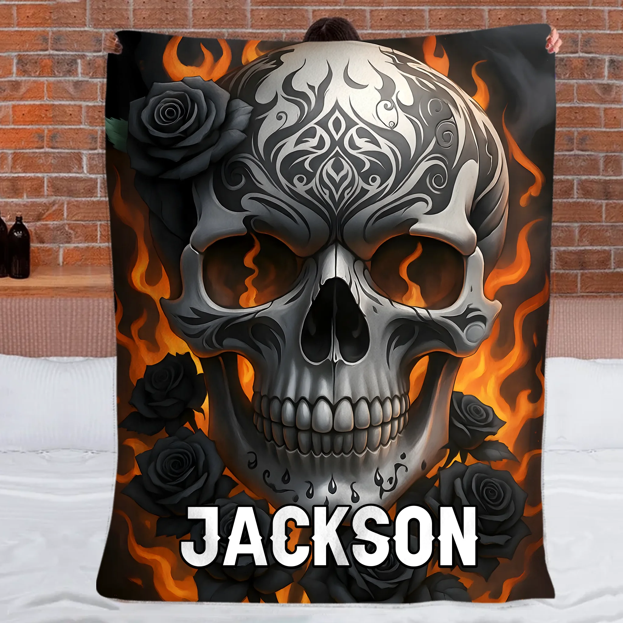 Custom Skull Blanket – Personalized Pattern and Name Flannel Blanket - Home Decoration Gifts