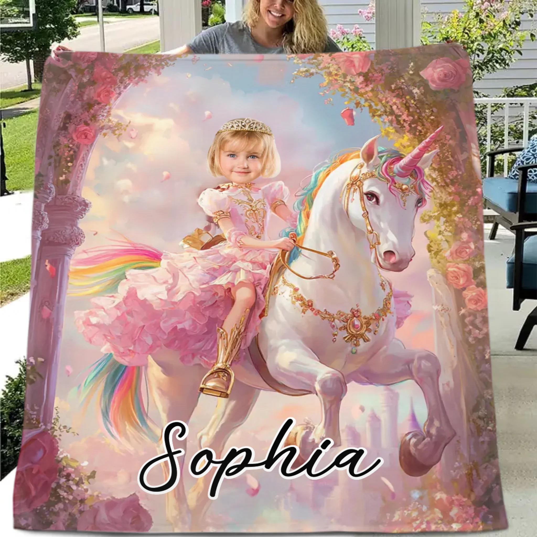 Customized Unicorn Princess Blanket - Personalized Name and Photo Soft Flannel Blanket - A Gift For Daughters, Girls