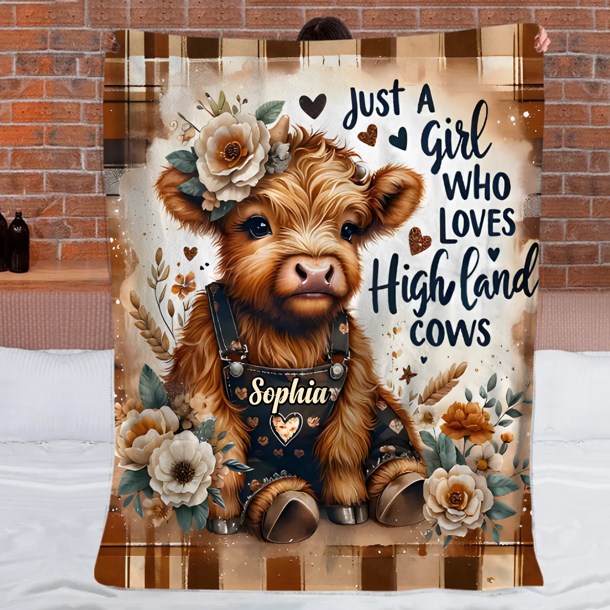Just A Girl Who Loves Highland Cows Custom Blanket – Personalized Name – Gift for Girls, Highland Cows Lovers