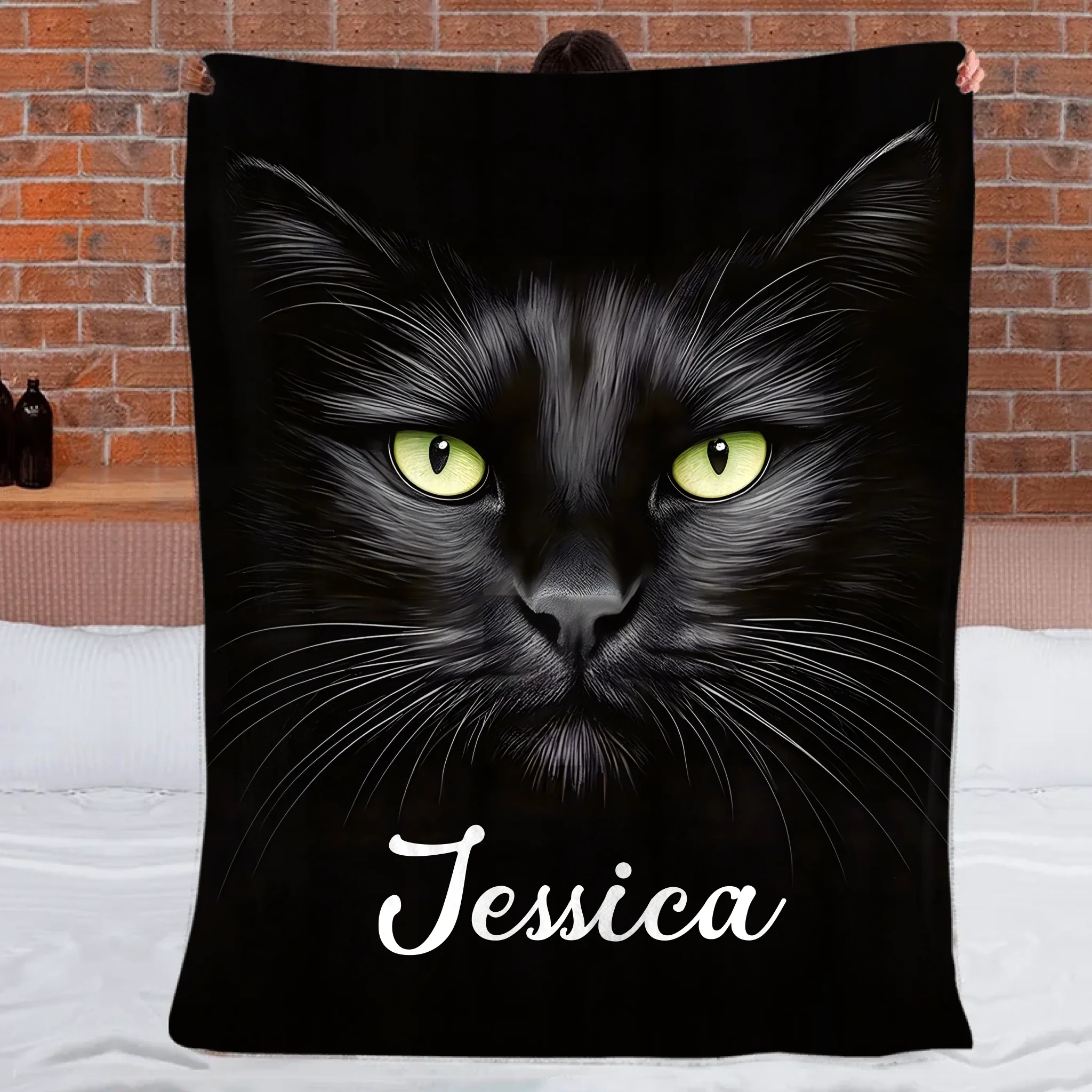 Customized Elegant Luminous-Eyed Cat Blanket - Personalized Name - Gifts For Cat Lovers