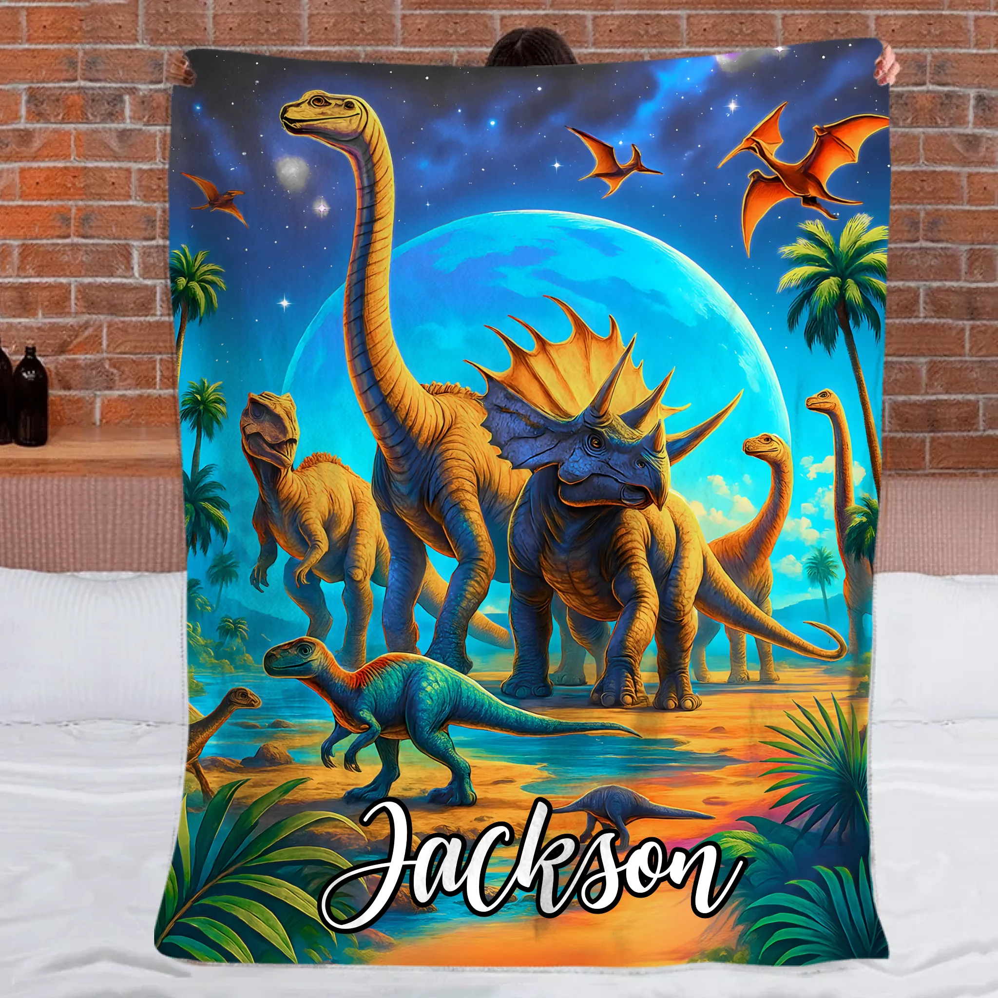Customized Jurassic Dinosaur Blanket - Personalized Name - Gifts For Dinosaur Enthusiasts, Friend