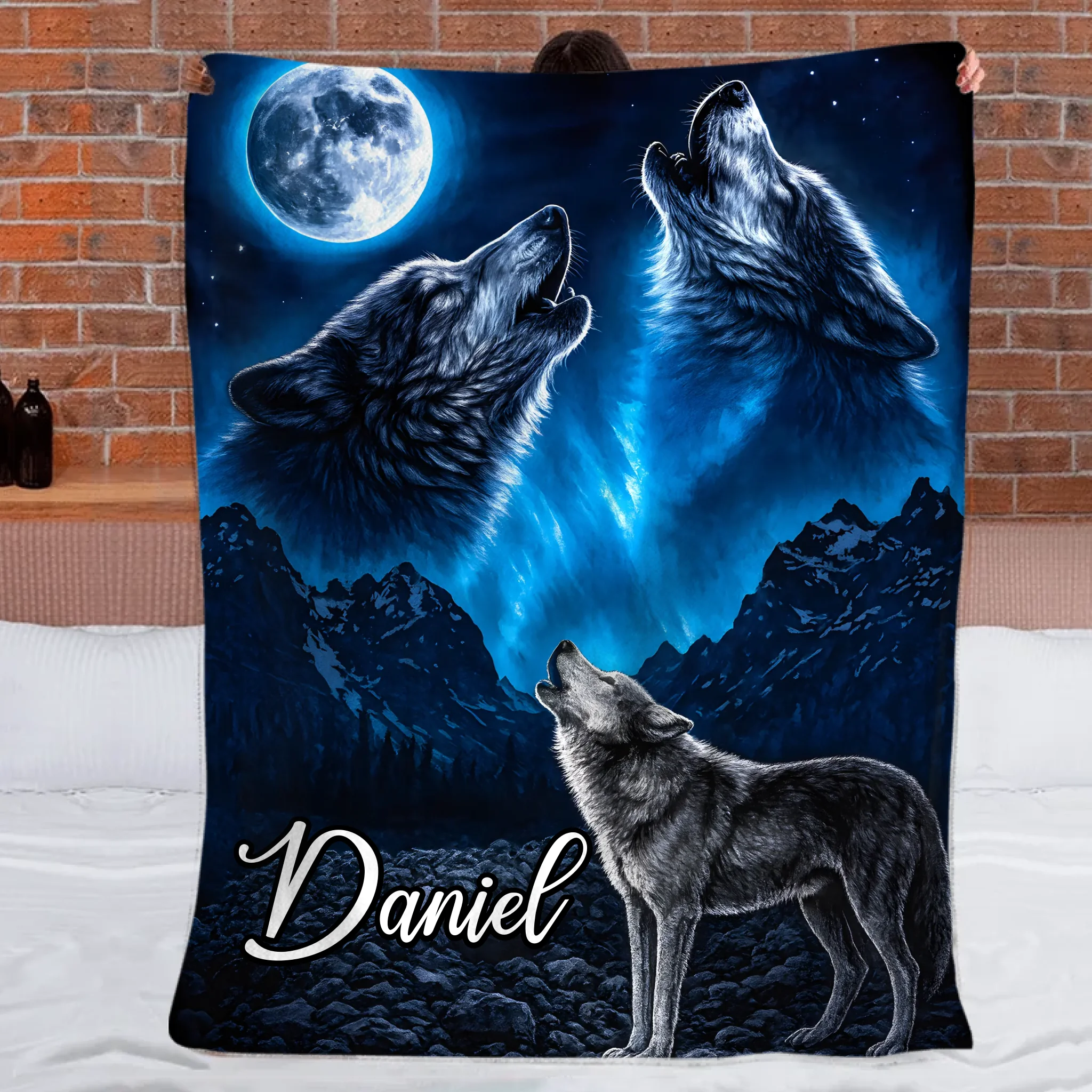 Wolf Howl Moon Custom Blanket - Personalized Name - Gifts For Wolf Lovers