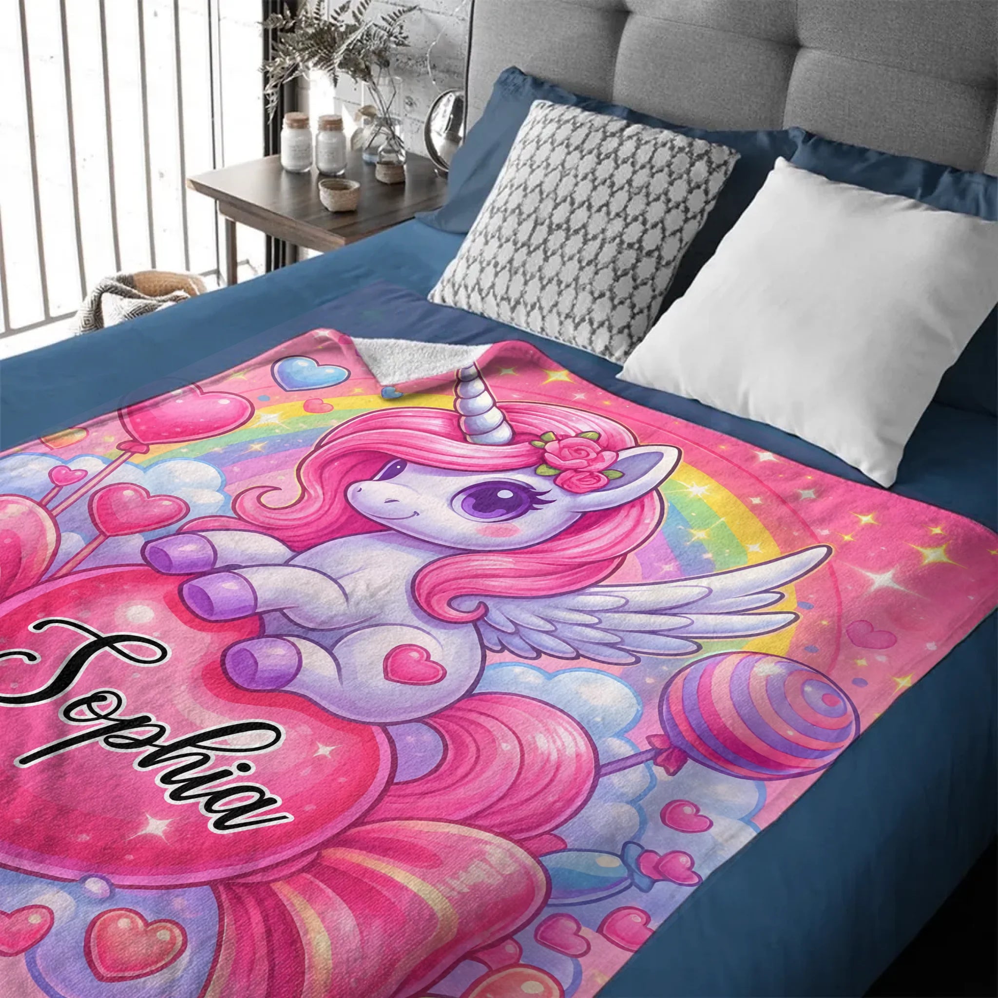 Customized Dreamy Pink Unicorn Blanket - Personalized Name - Gifts For Girls, Unicorn Lovers