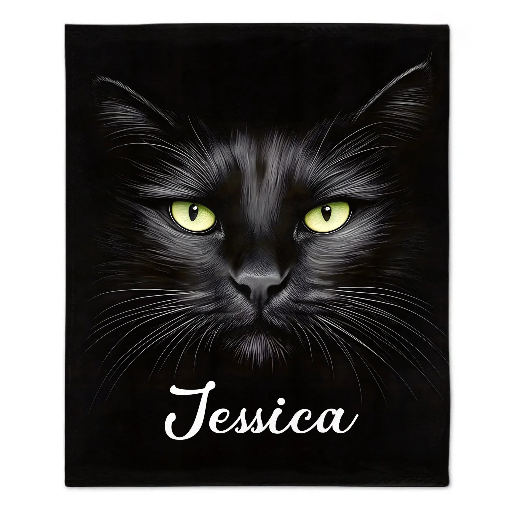 Customized Elegant Luminous-Eyed Cat Blanket - Personalized Name - Gifts For Cat Lovers