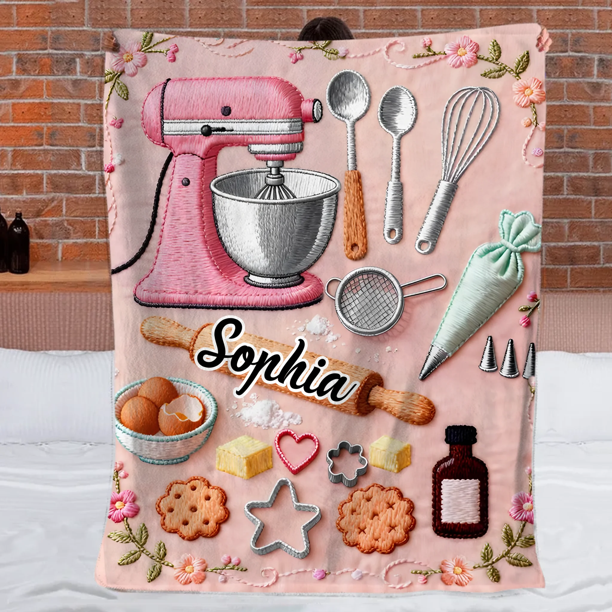 Love Baking Customized Blanket - Personalized Name - Gift For Baking Lovers