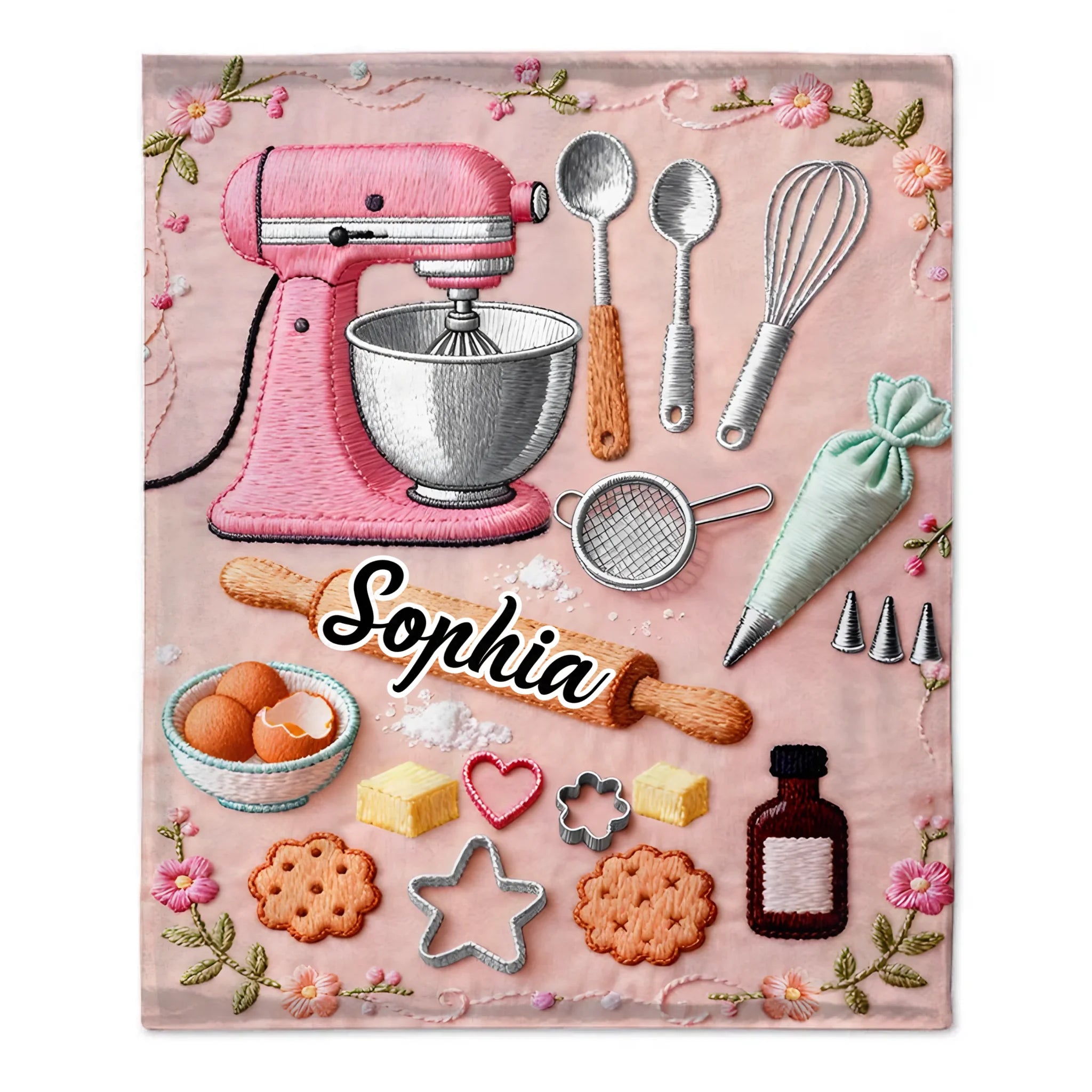 Love Baking Customized Blanket - Personalized Name - Gift For Baking Lovers