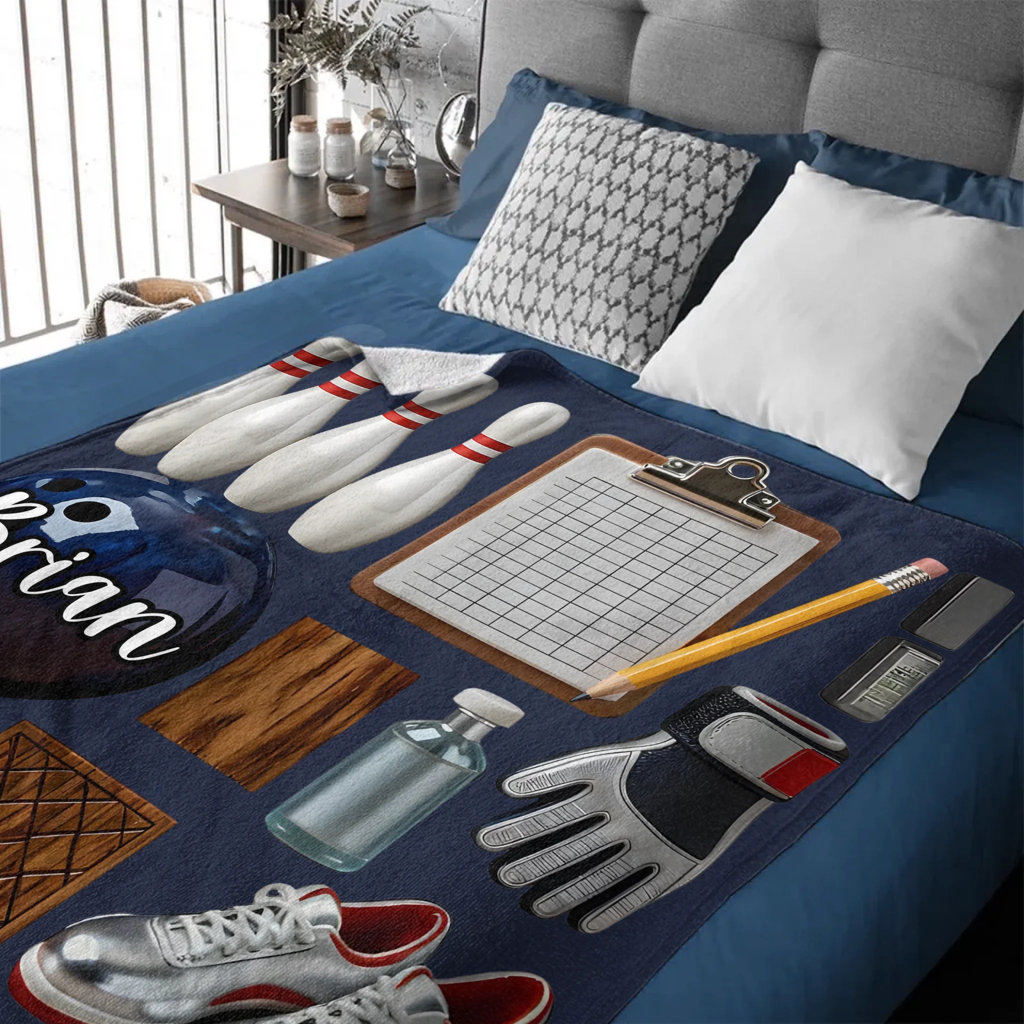 Love Bowling Customized Blanket - Personalized Name - Gift For Bowling Lovers