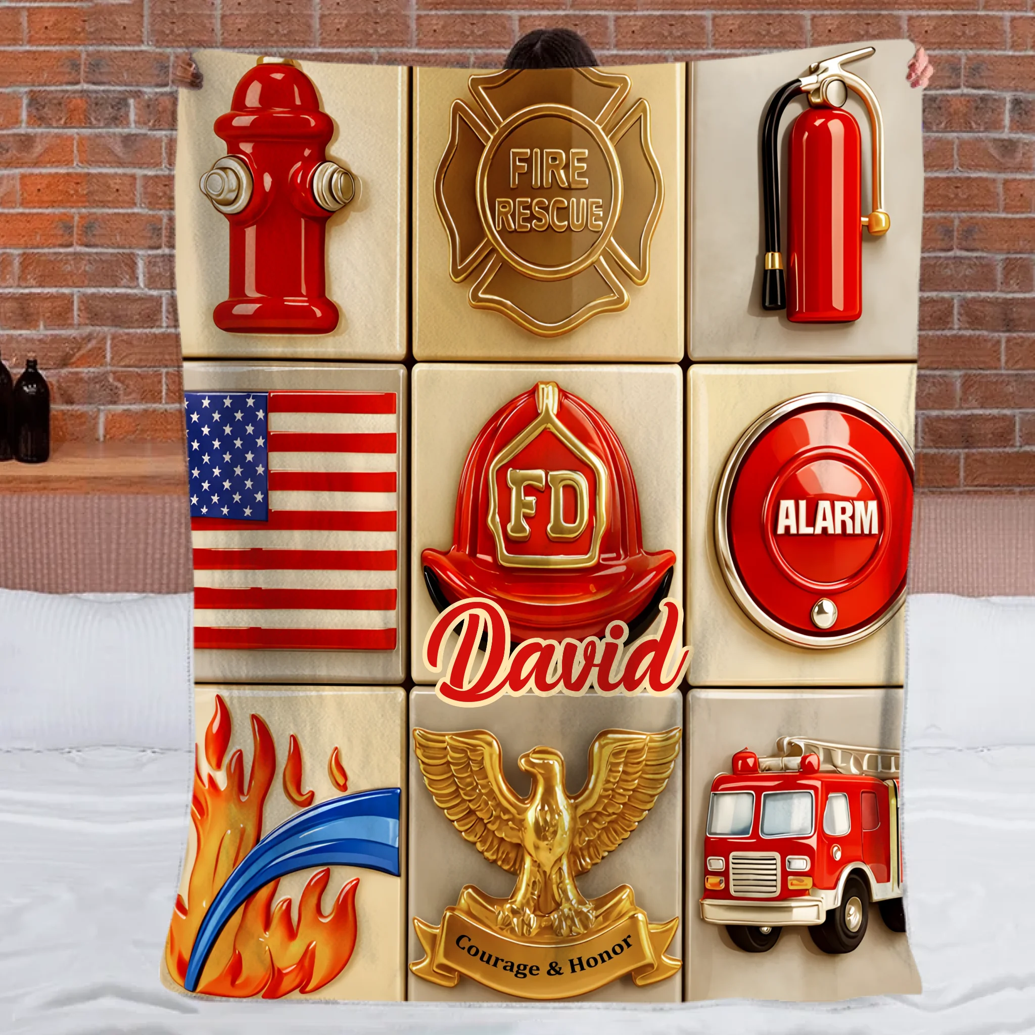 Fire Rescue Courage & Honor Firefighter Essentials - Personalized Name Blanket - Gift For Heroes and Families