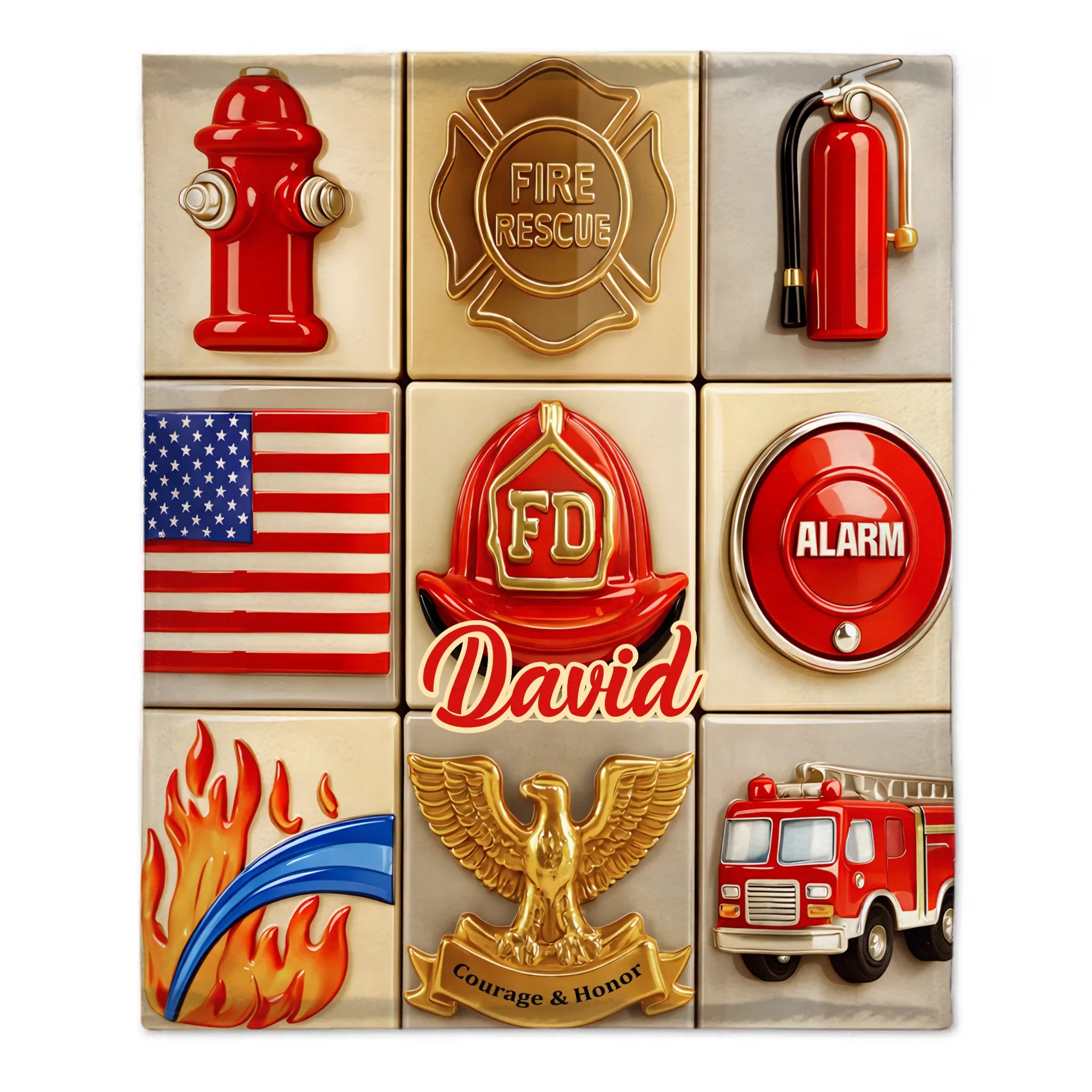 Fire Rescue Courage & Honor Firefighter Essentials - Personalized Name Blanket - Gift For Heroes and Families
