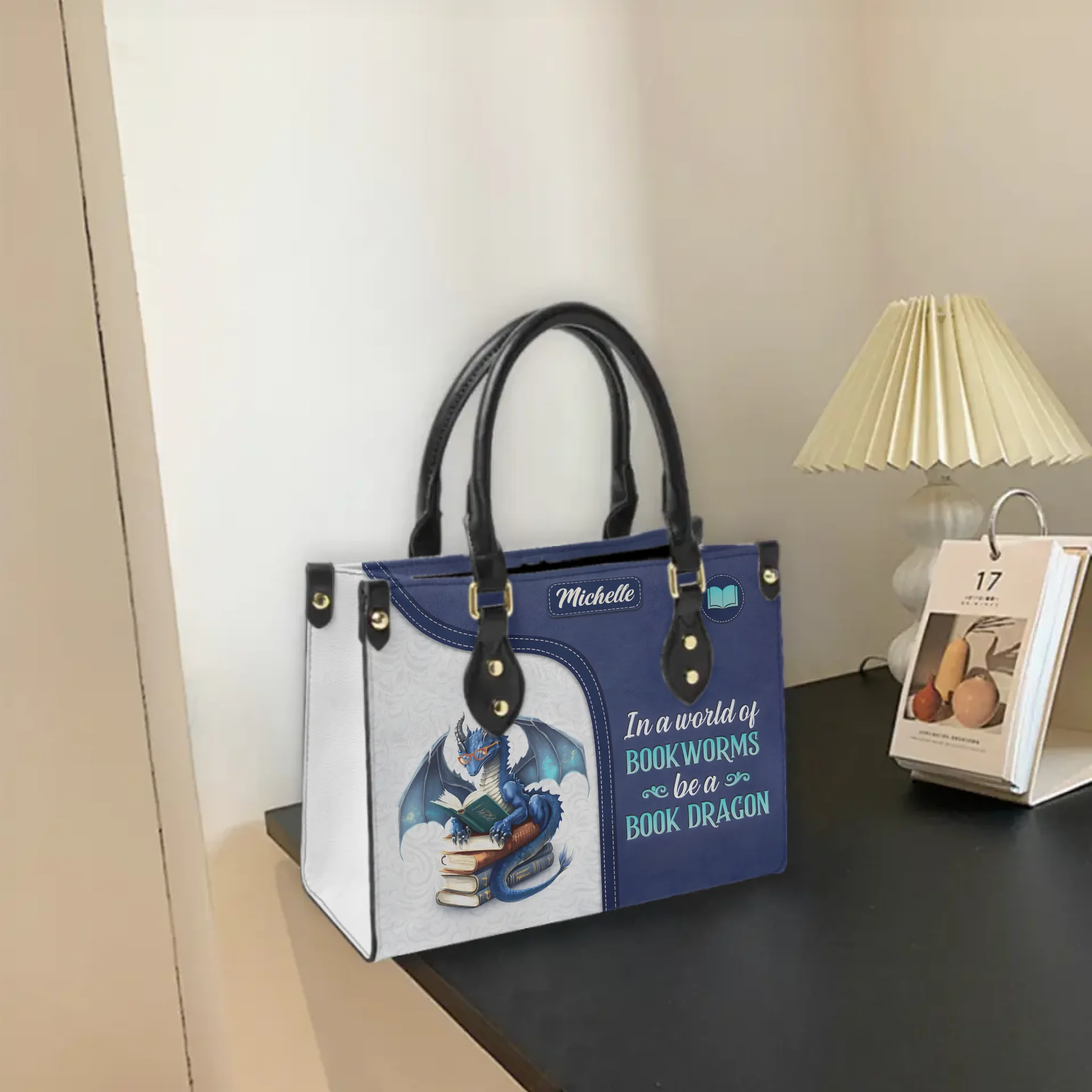 In A World Of Book Worms Be A Book Dragon - Personalized Name Tote Bag - Gift For Book Lovers