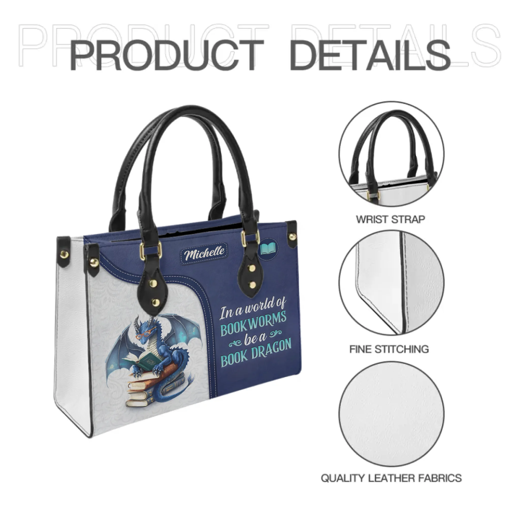 In A World Of Book Worms Be A Book Dragon - Personalized Name Tote Bag - Gift For Book Lovers