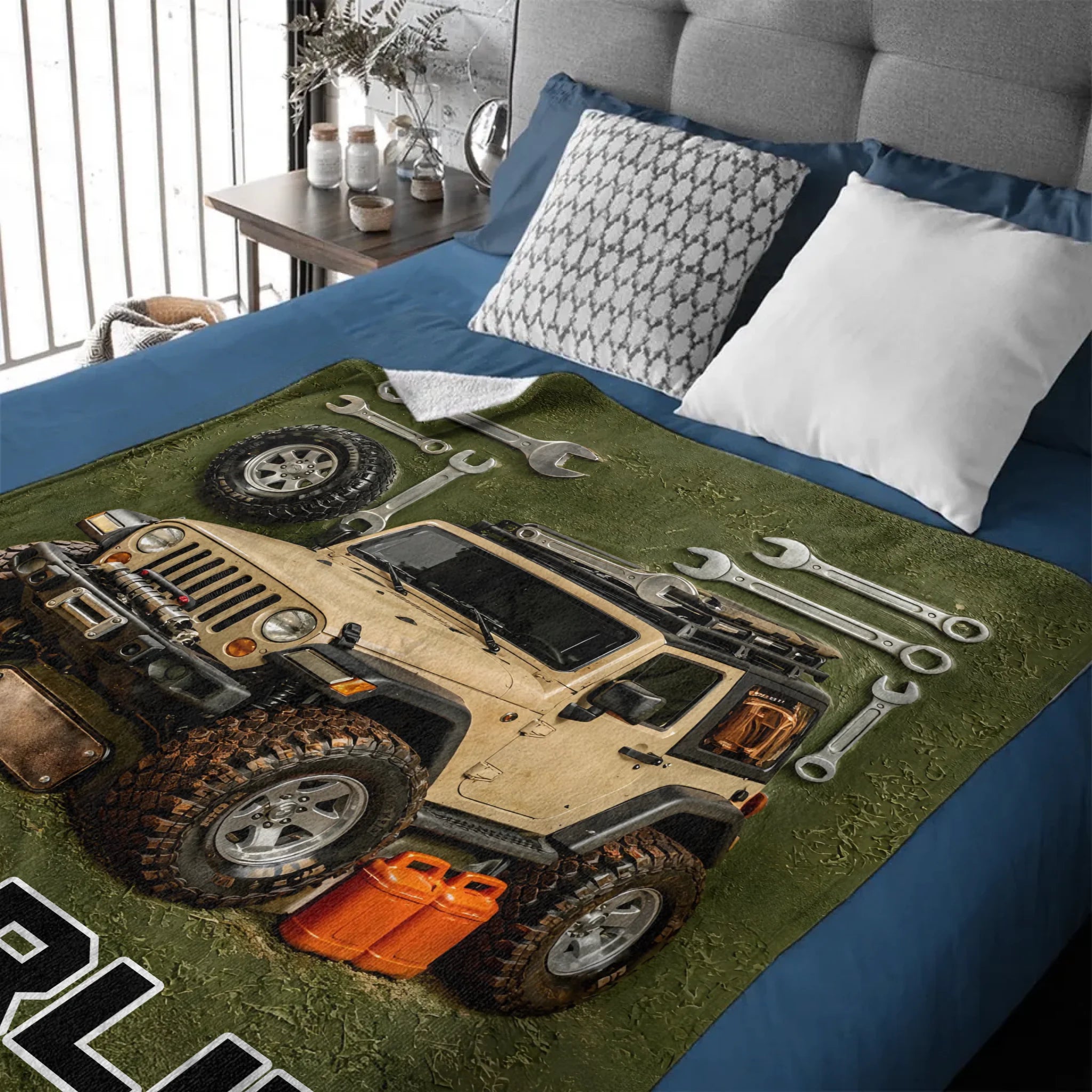 Adventure Awaits Customized Blanket - Personalized Name - Gift for Jeep Enthusiasts, Off-road Lovers