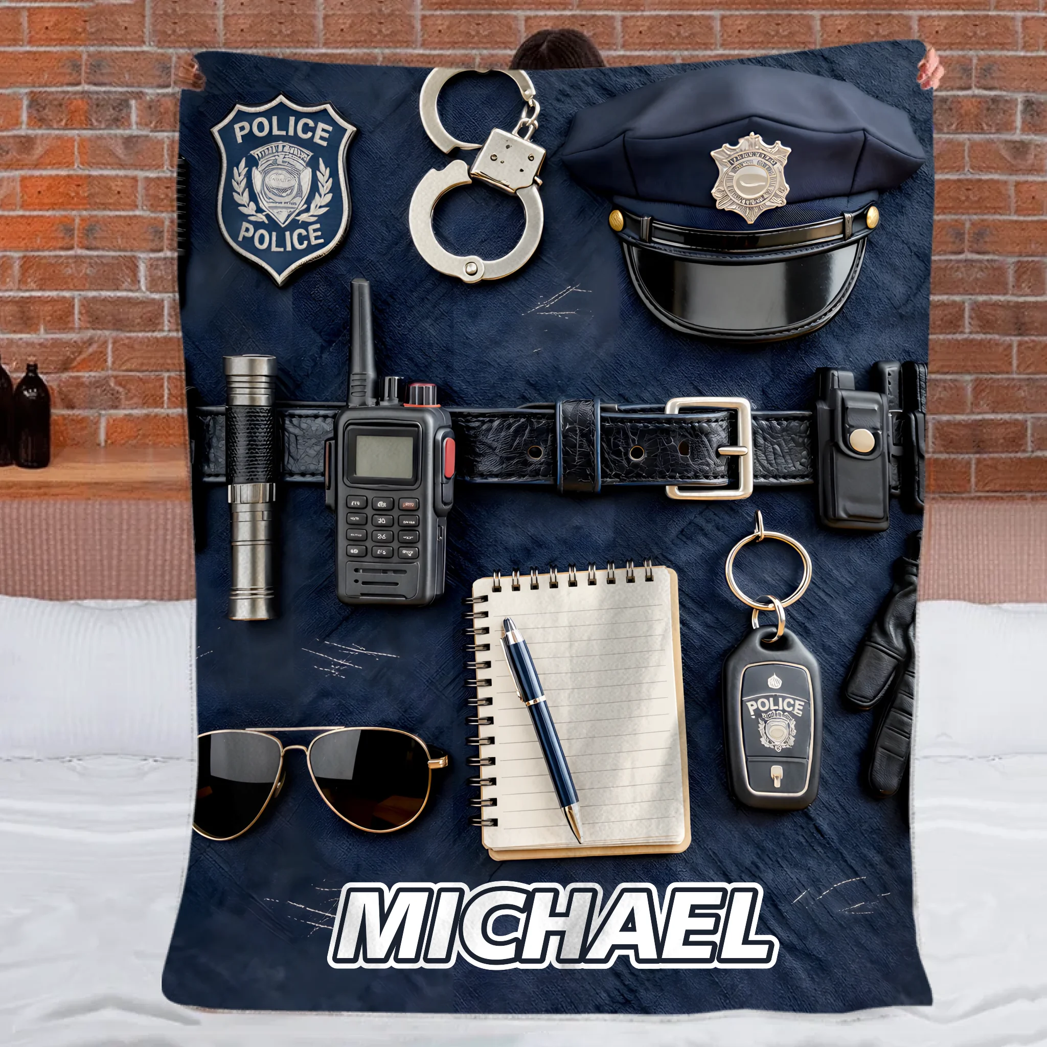 Police Officer Customized Blanket - Personalized Name - Honorary Gift for Police