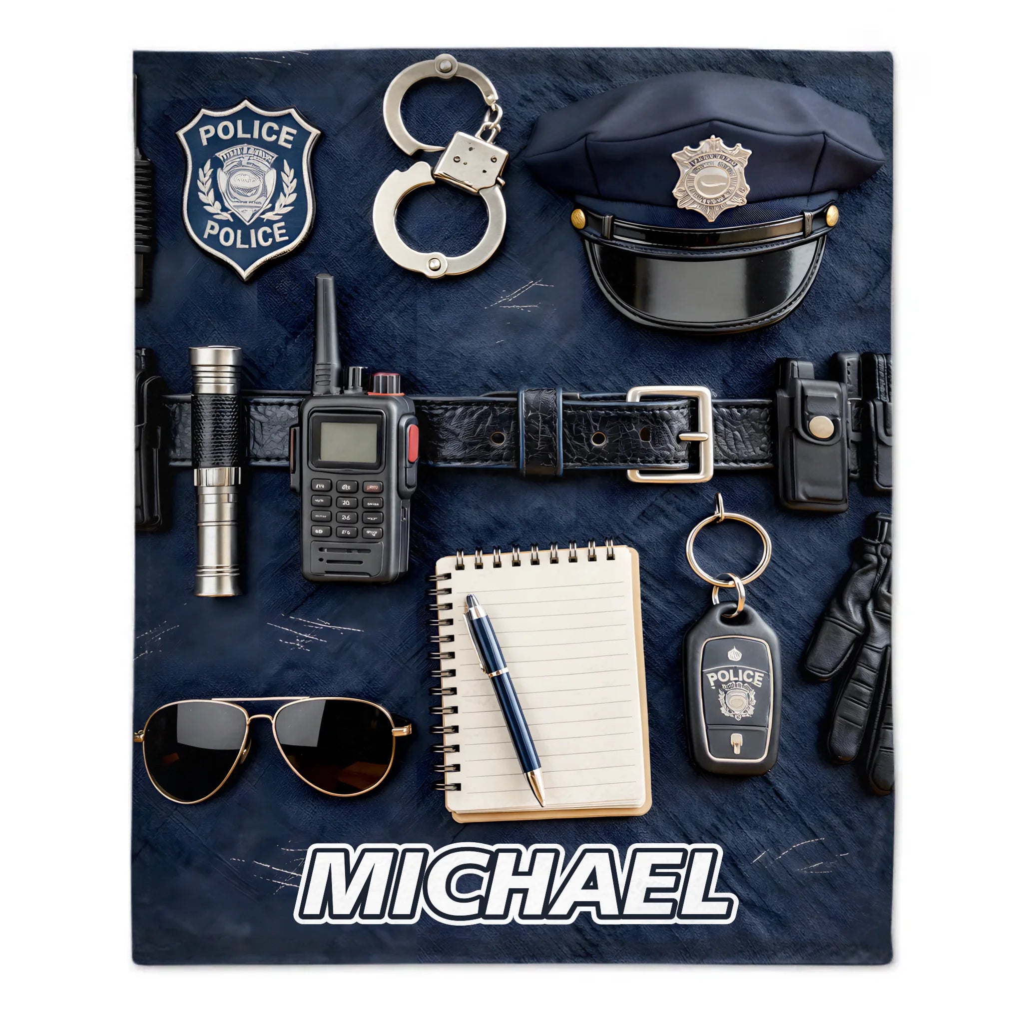 Police Officer Customized Blanket - Personalized Name - Honorary Gift for Police