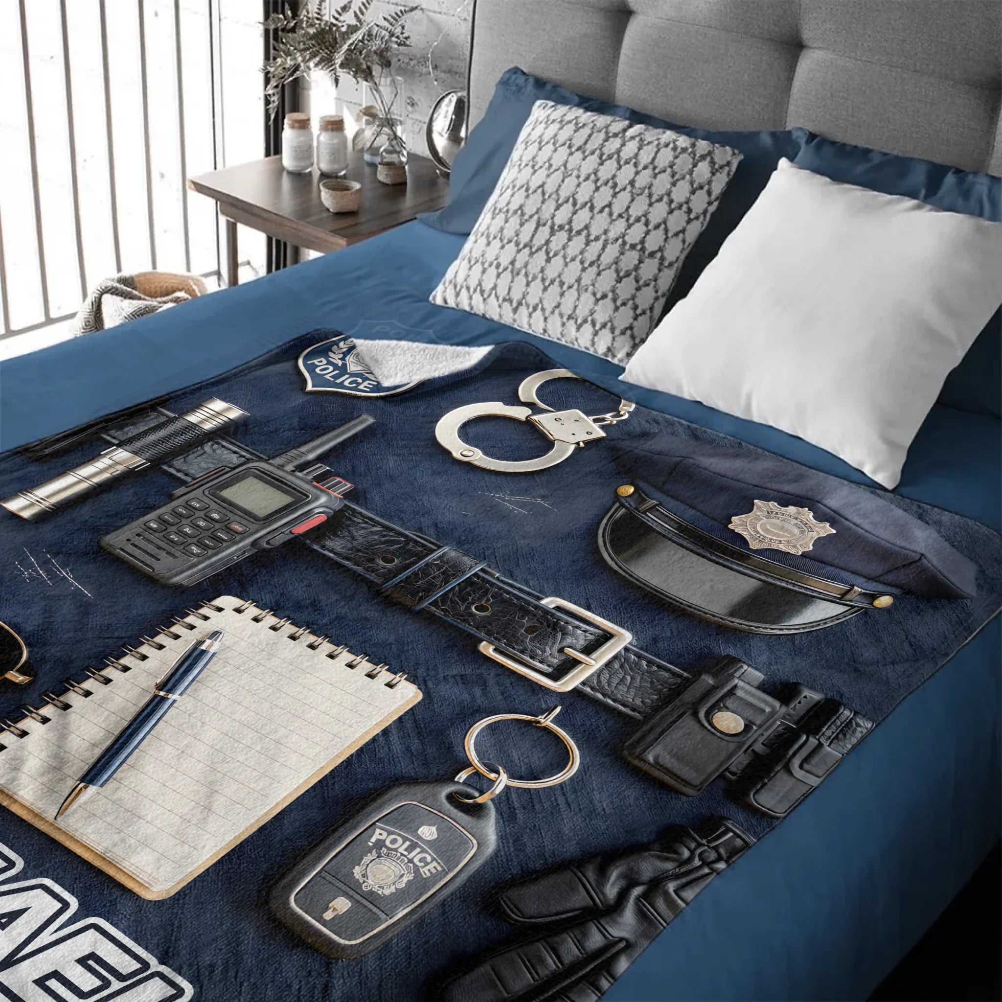 Police Officer Customized Blanket - Personalized Name - Honorary Gift for Police