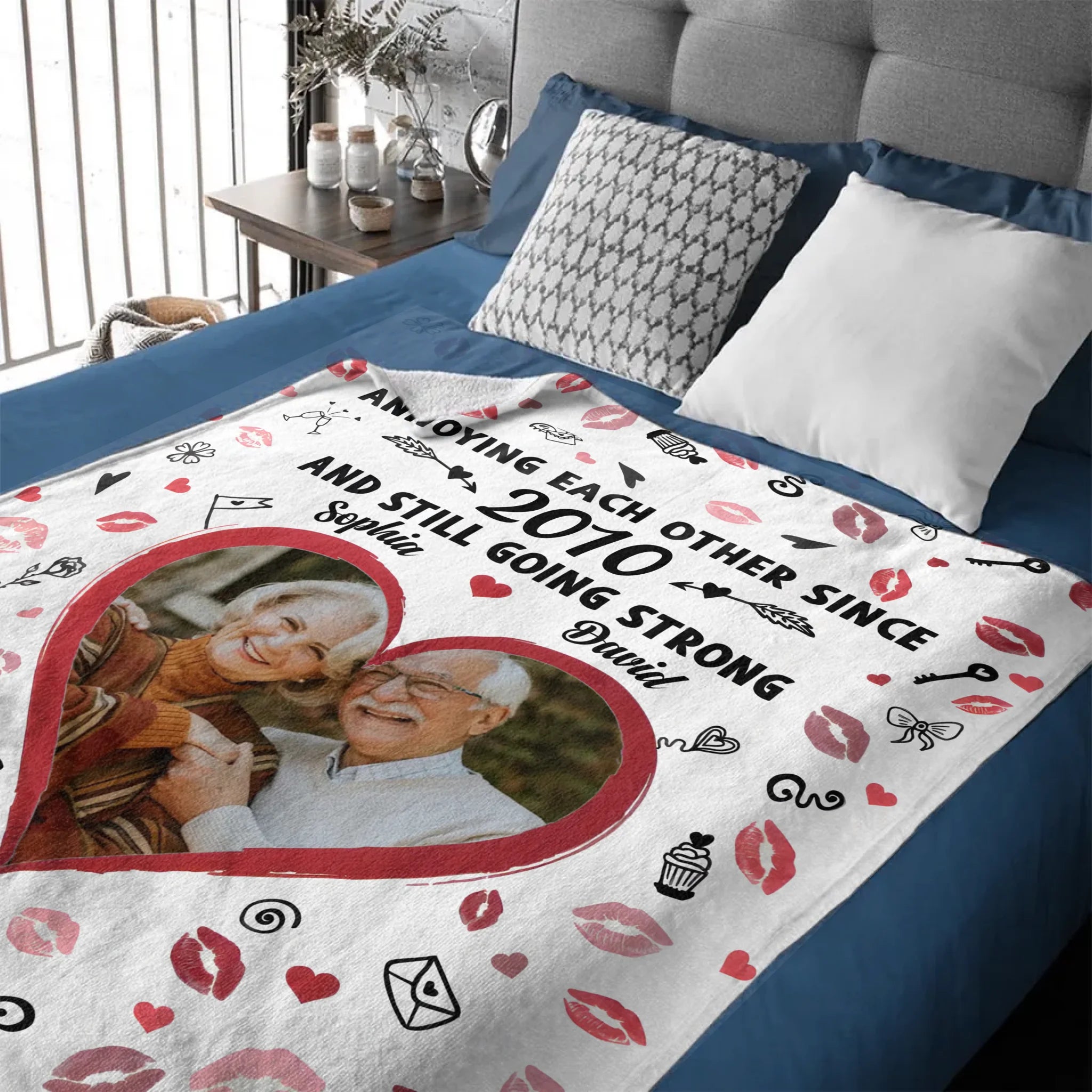Annoying Each Other Since And Still Going Strong Custom Blanket – Personalized Photo And Names – Commemorative Gift For Couple, Him/Her