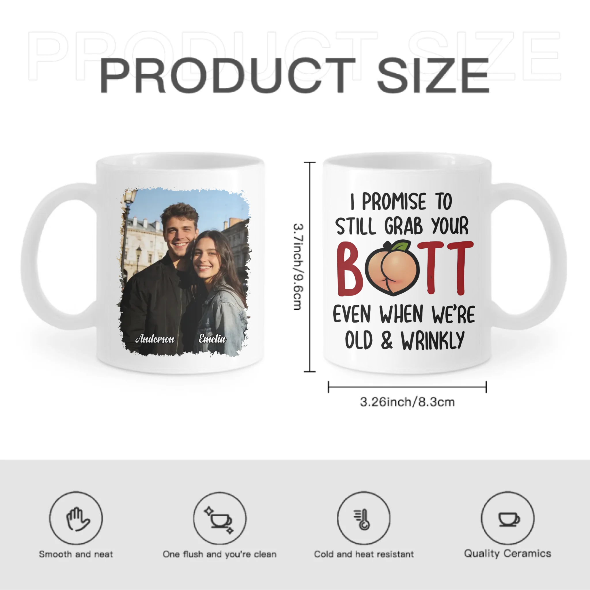 I Promise To Still Grab Your Butt Even When We’re Old And Wrinkly - Personalized Photo And Name - Romantic Gift for Couples, Husband/Wife, Boyfriend/Girlfriend