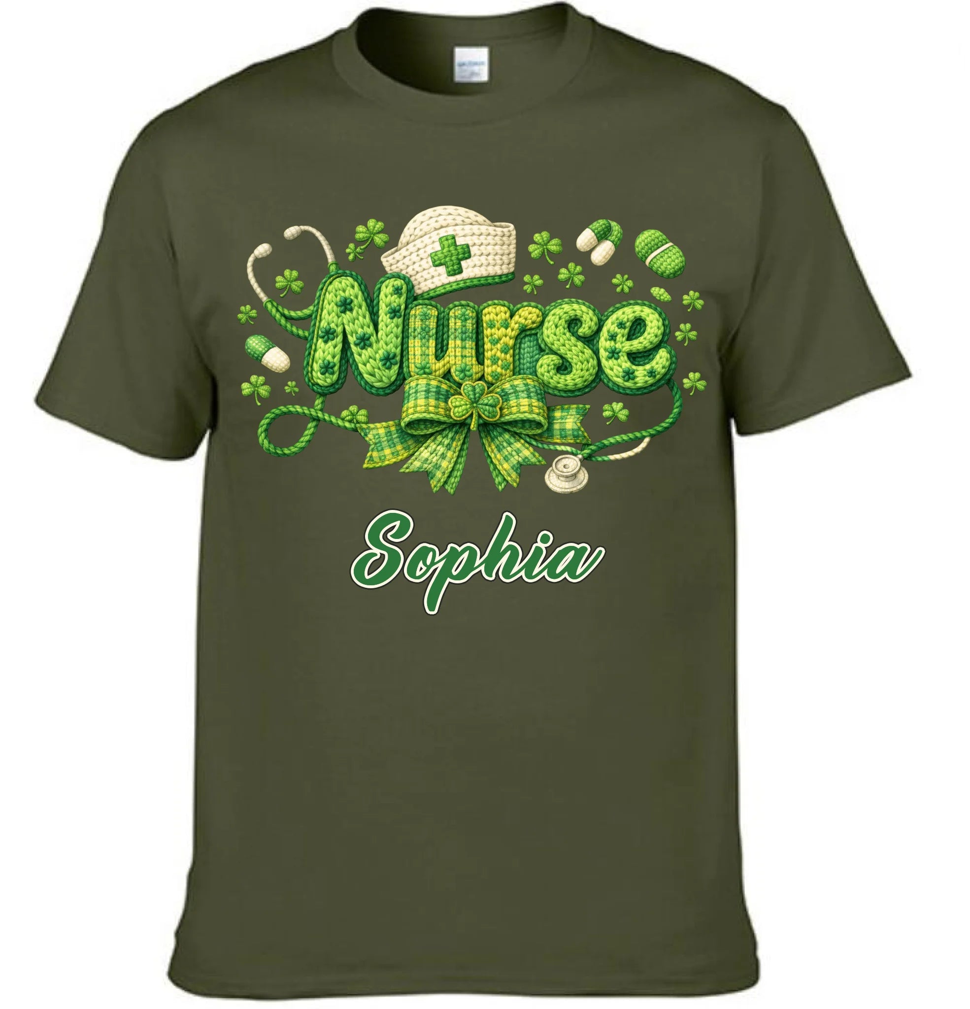 St. Patrick’s Day Personalized Nurse Clothing – Custom Name – Holiday Celebration Gift for Nurses