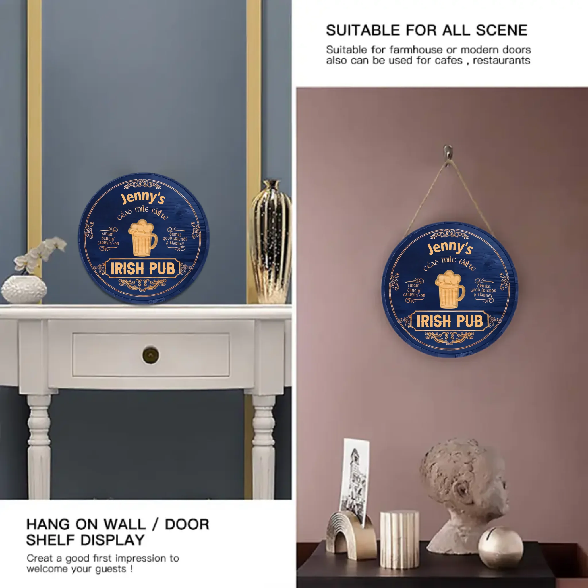 Irish Pub, Clover Sign Customized Wooden Doorplates - Personalized Name And Text - St. Patrick's Day Decor