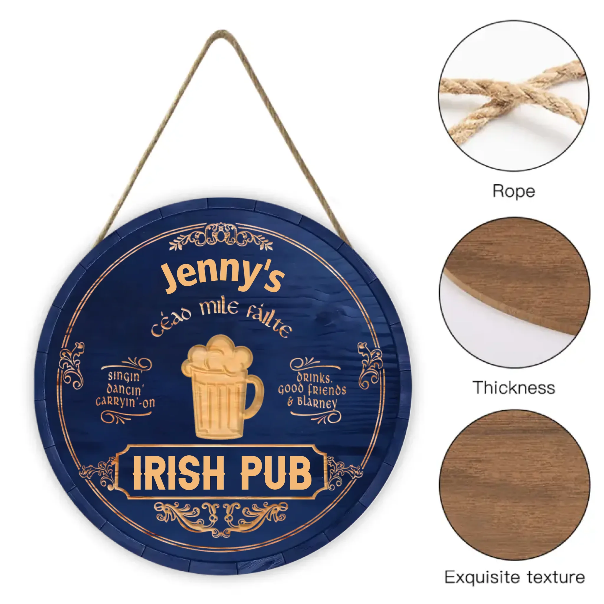 Irish Pub, Clover Sign Customized Wooden Doorplates - Personalized Name And Text - St. Patrick's Day Decor