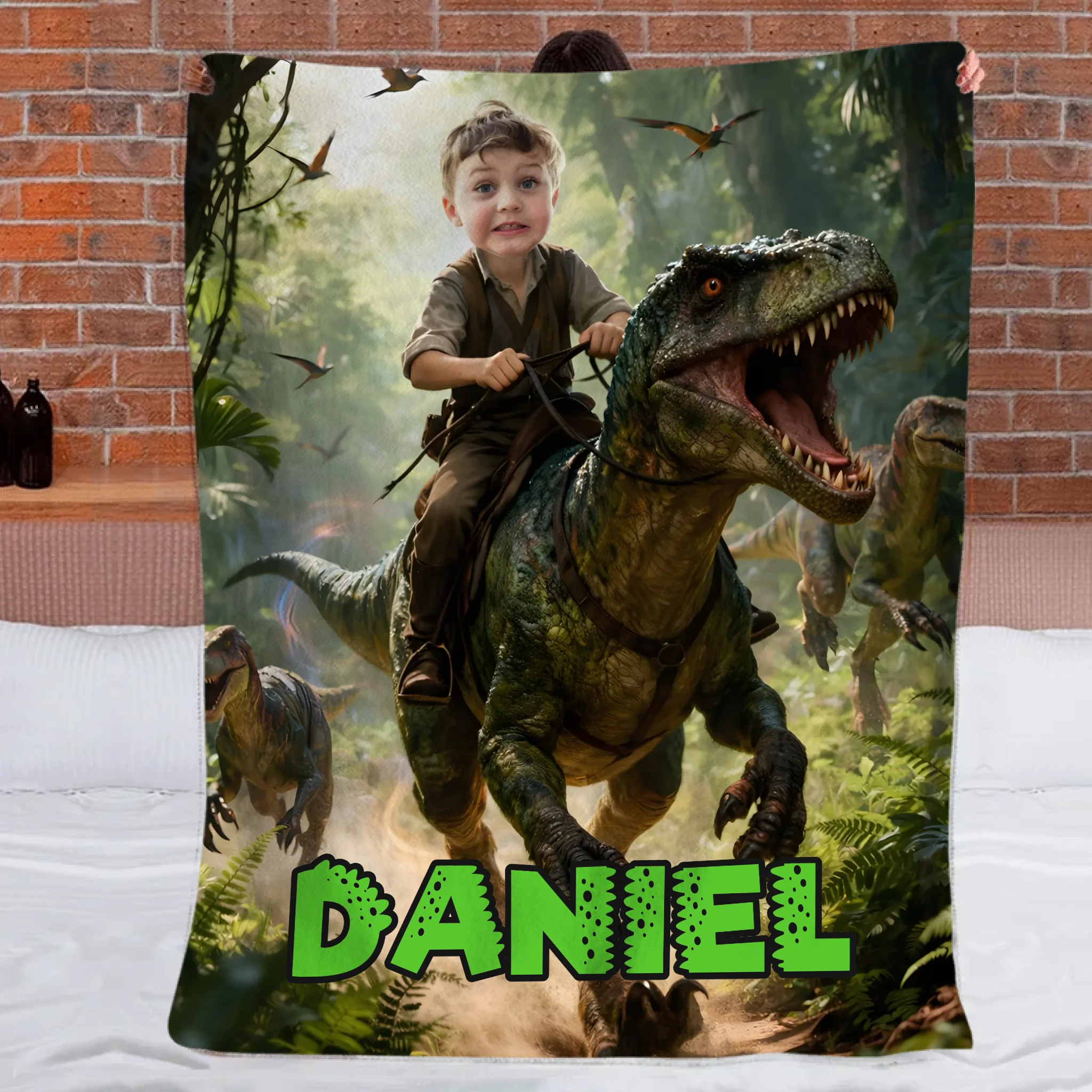 Dinosaur / Spider / Unicorn / Mermaid Theme Customized Photo Blanket - Personalized Photos and Names of Children - Gift for Children, Kids, Grandchildren