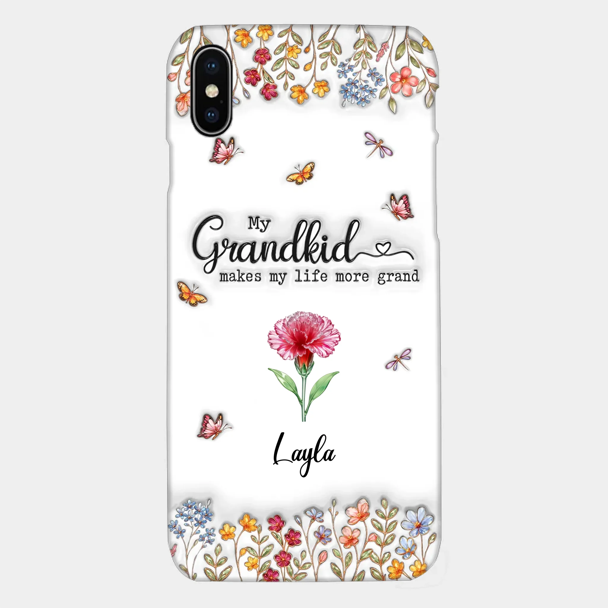 Make Life More Grand With Lovely Kids Customized Phone Case - Personalized Name and Birthday Flowers – Gift For Grandma