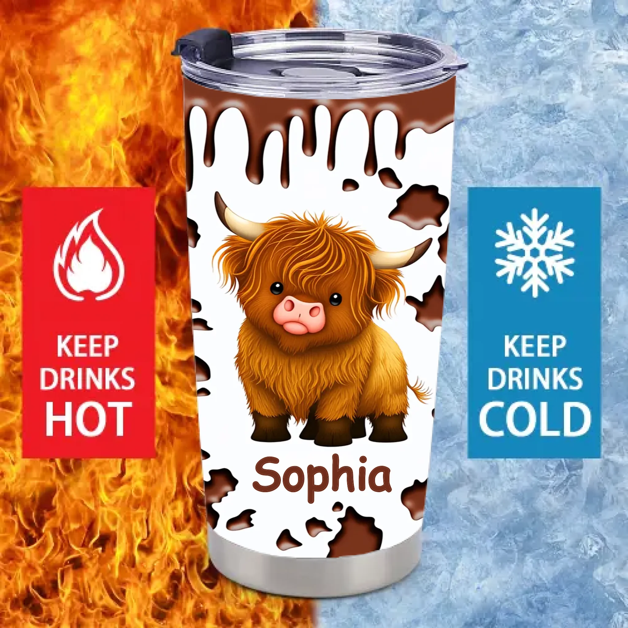 Customized Cute Highland Cow Thermos Cup - Personalized Name - Gifts For Highland Cow Lover