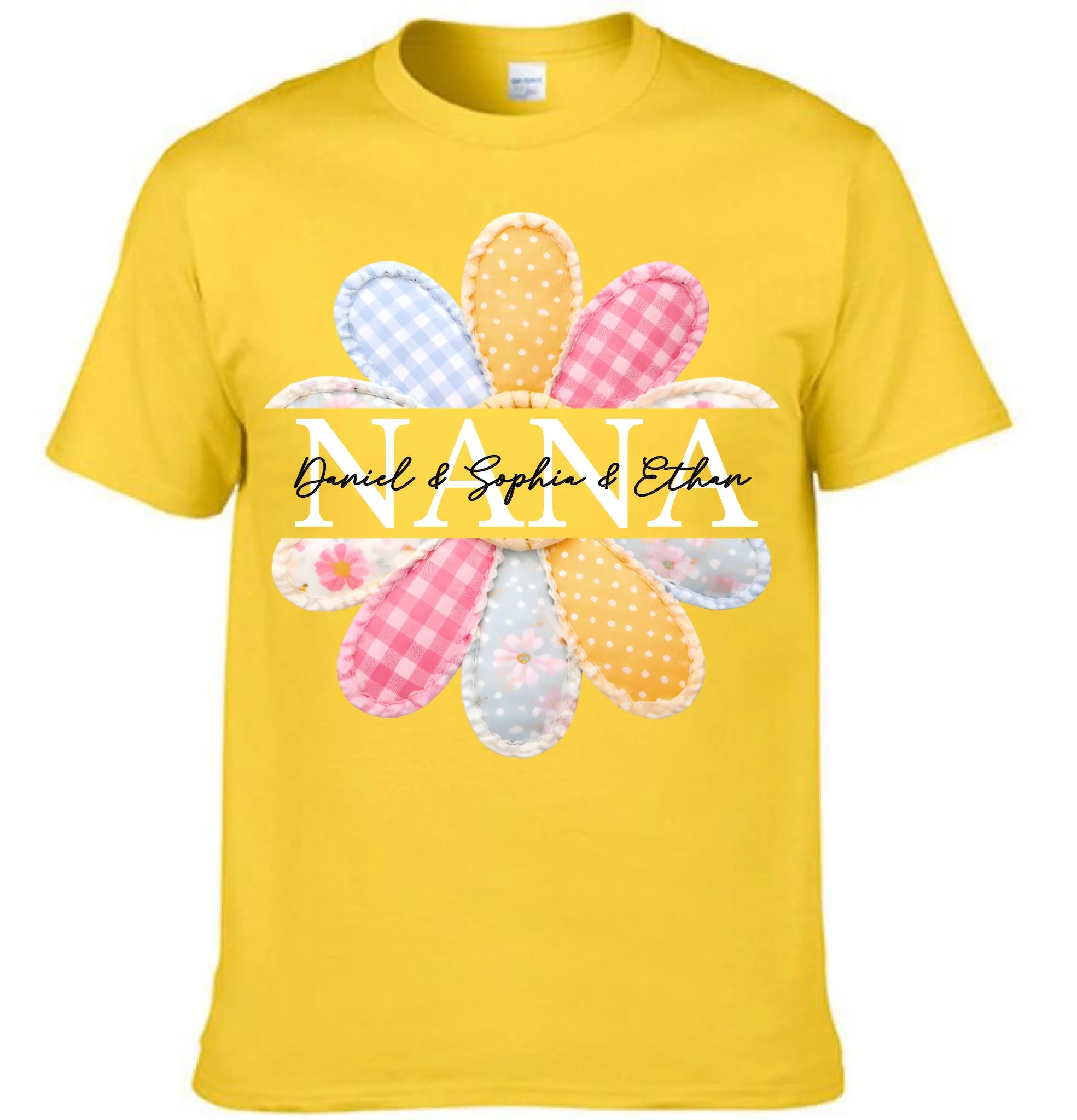Colorful Patchwork Daisy Customized Nana Clothing - Personalized Nickname And Names - Grandma Gift with Grandkids Names