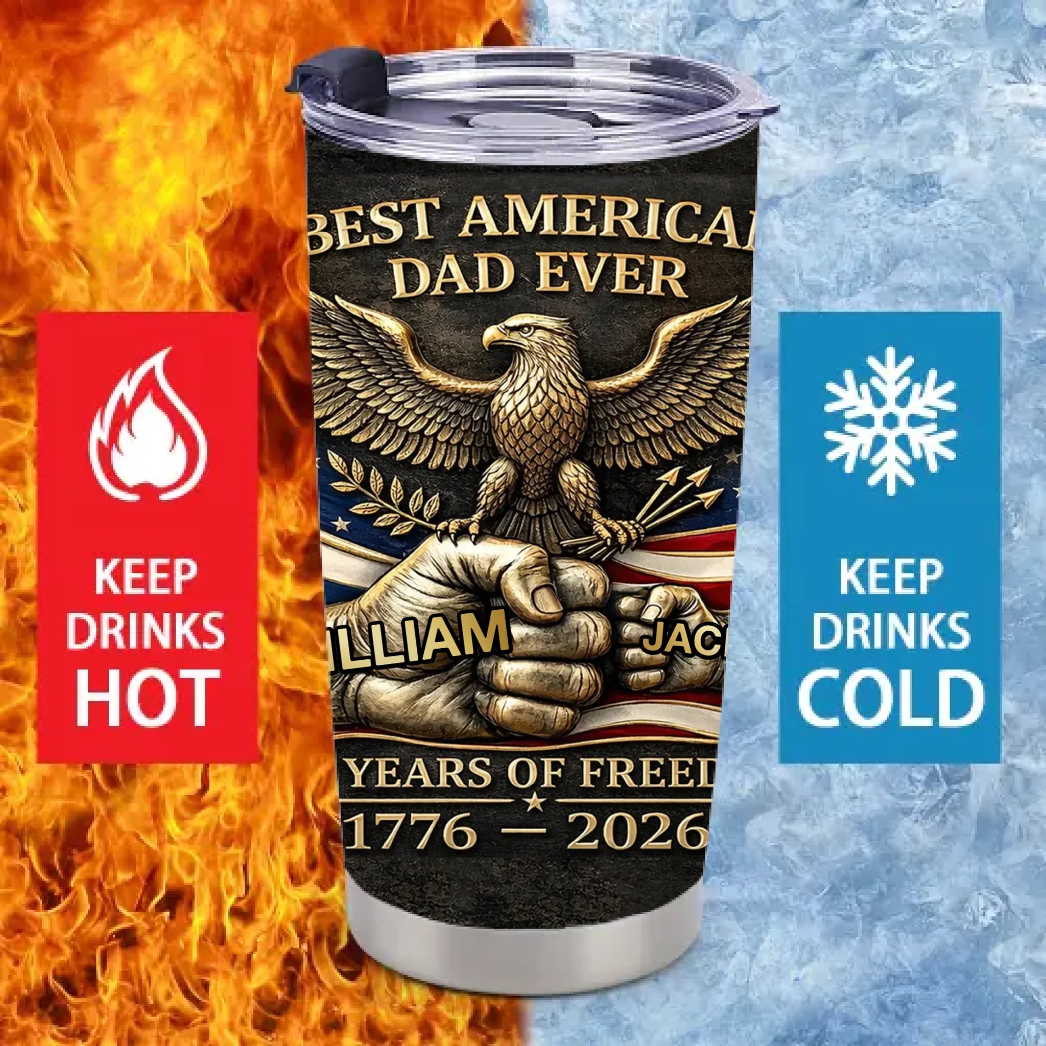 250 Years Of Freedom Customized Thermos Cup - Personalized Name - Gifts For Dad