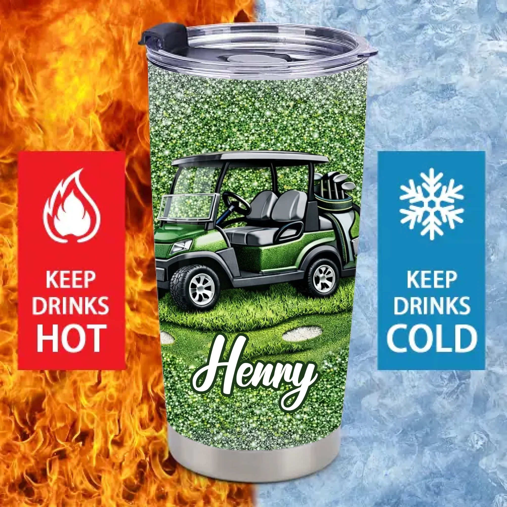 Eat Sleep Golf Repeat Customized Thermos Cup - Personalized Name - Gifts For Golf Lovers