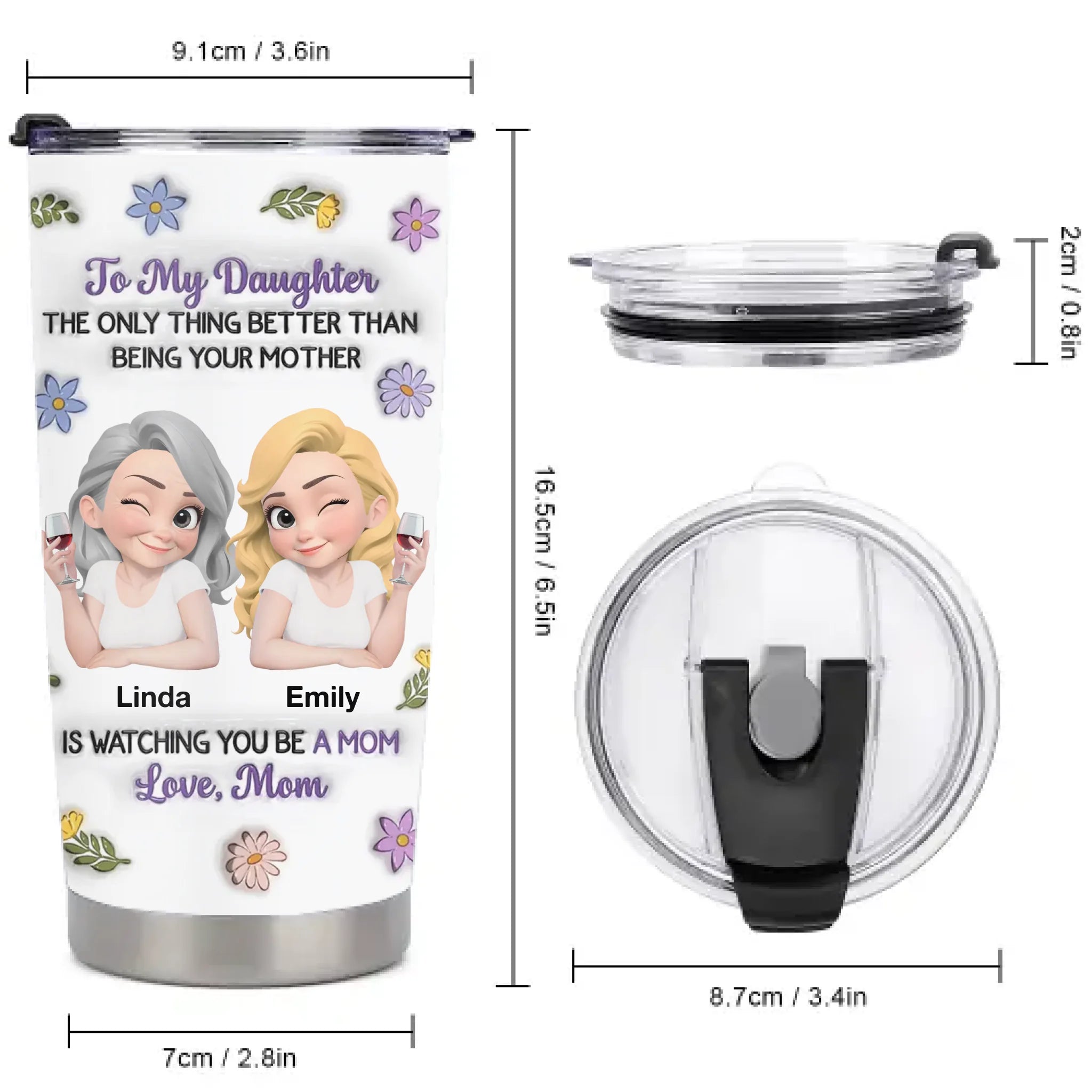 Customized Mother & Daughter Cartoon Thermos Cup - Personalized Names Mother Daughter Keepsake Cup - Gift for Daughter Becoming a Mother