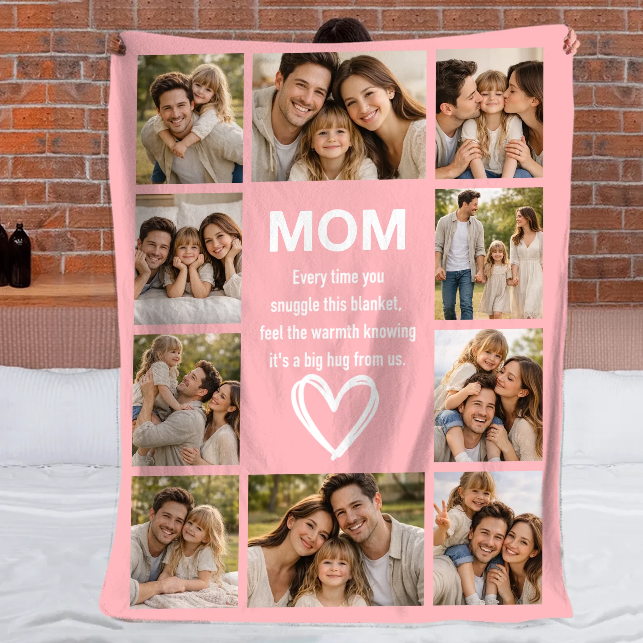 Customized Family Photos Flower Heart Soft Throw Blanket – Personalized Photos And Nickname – Home Decor Gift For Family