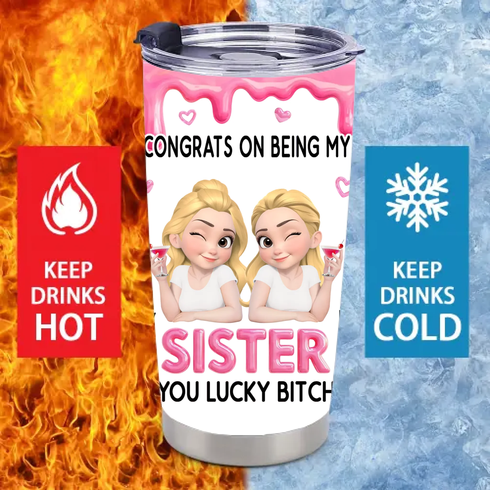 Congrats My Sister/Brother Customized Thermos Cup - Personalized Characters And Names - Gift For Sister, Brother, Family