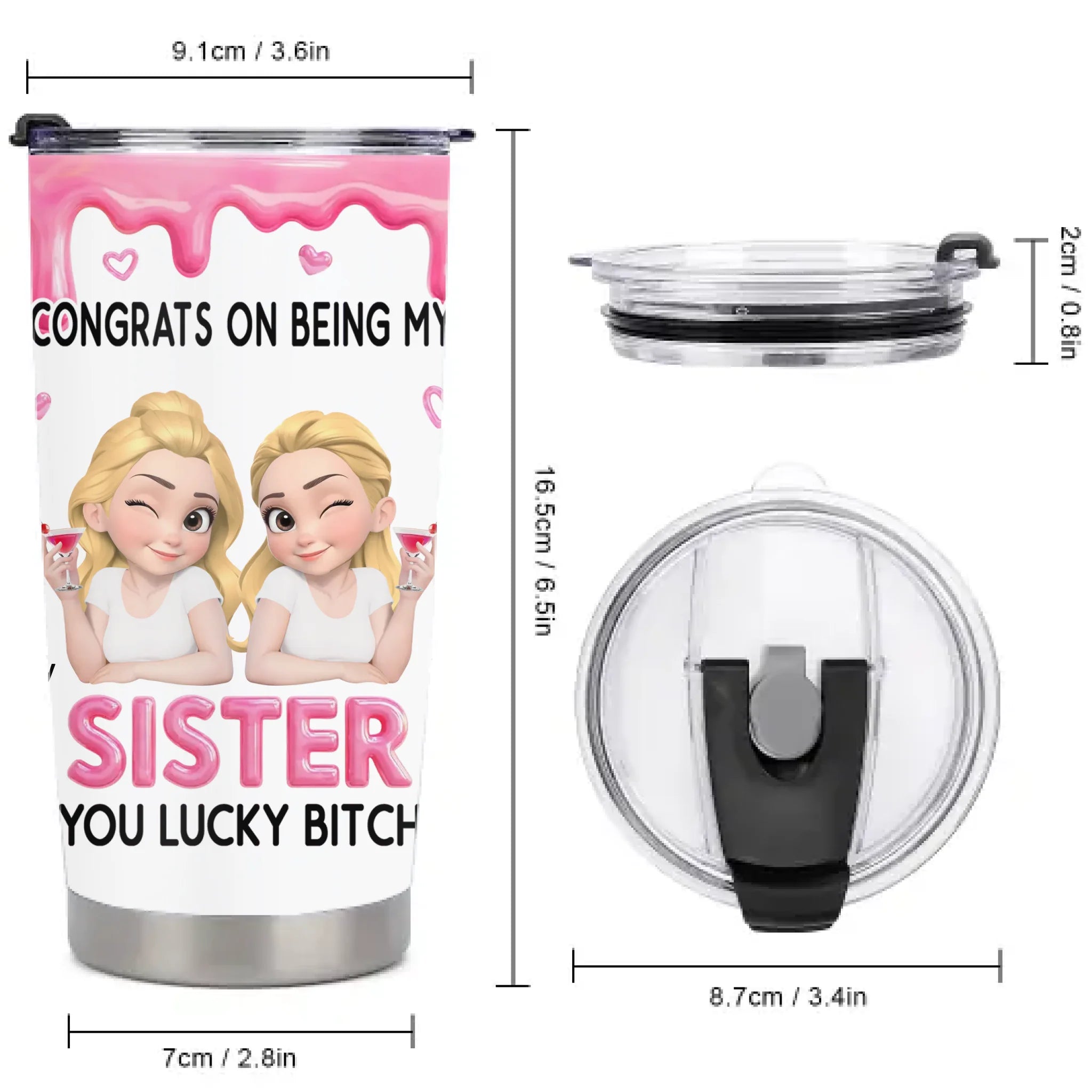 Congrats My Sister/Brother Customized Thermos Cup - Personalized Characters And Names - Gift For Sister, Brother, Family