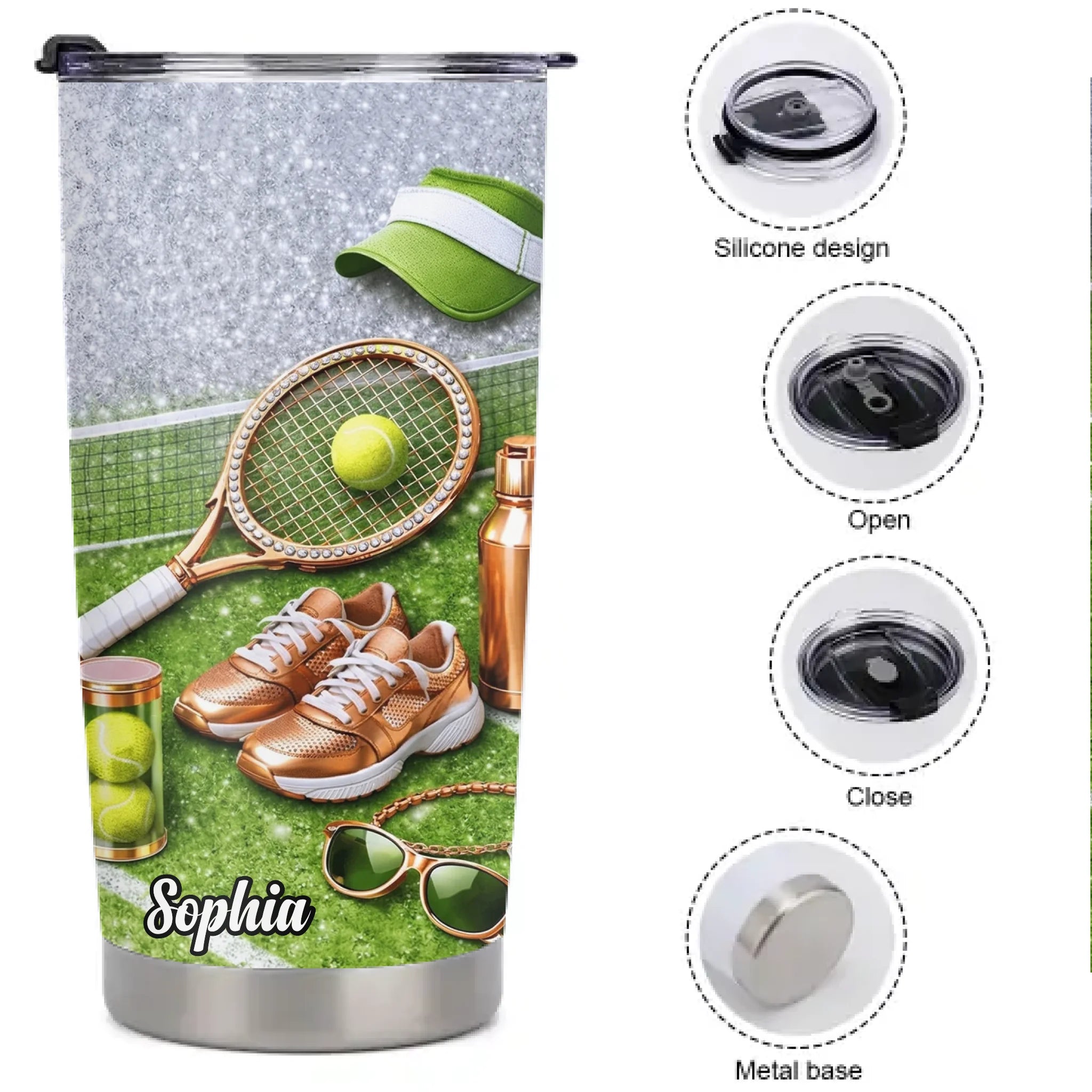 Tennis Game Set Match Customized Thermos Cup - Personalized Name - Gift For Tennis Lovers