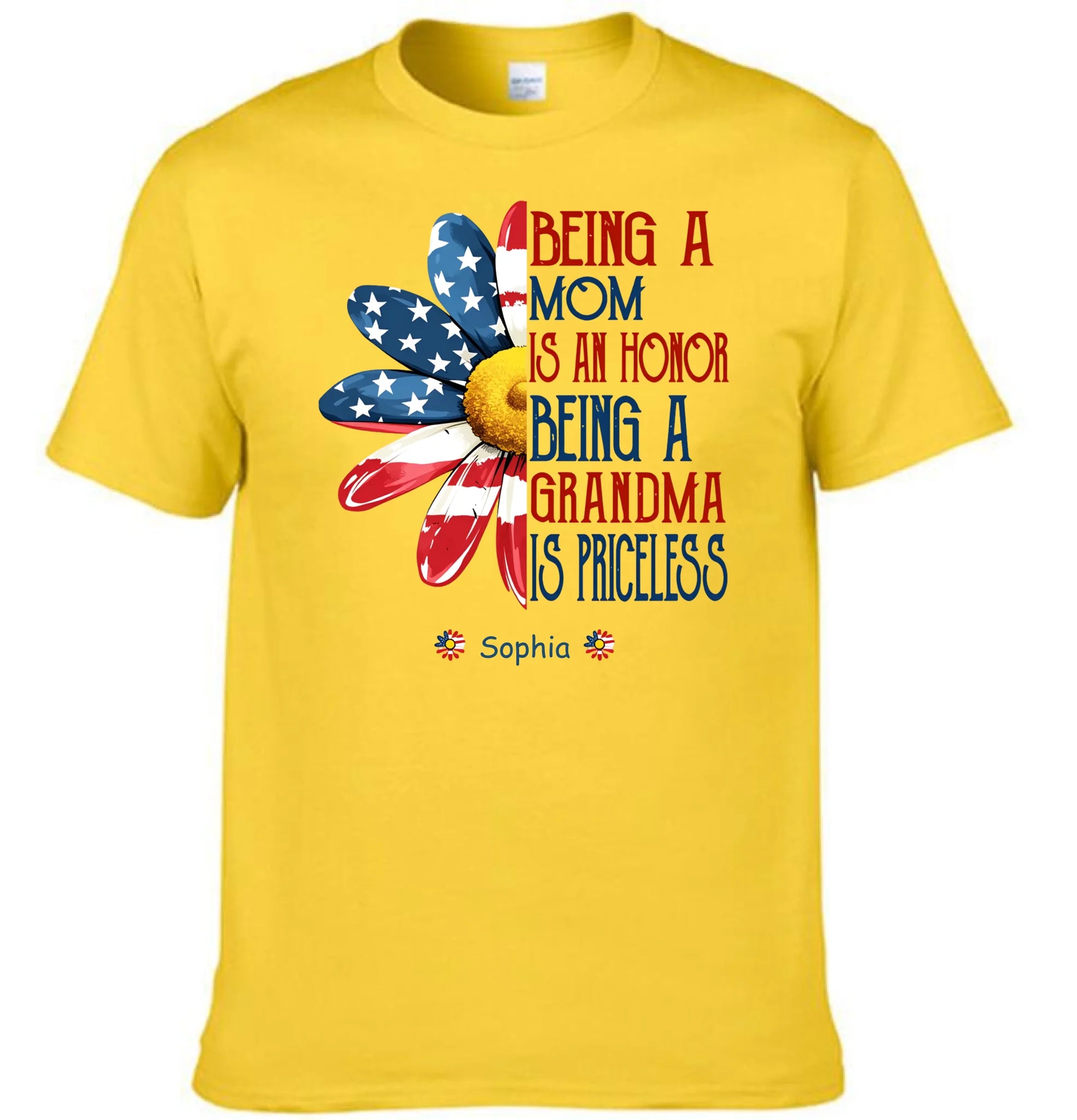 Being a Mom Is an Honor Grandma Is Priceless Patriotic Flower Customized Clothing - Personalized Kids Names - Gifts For Grandma