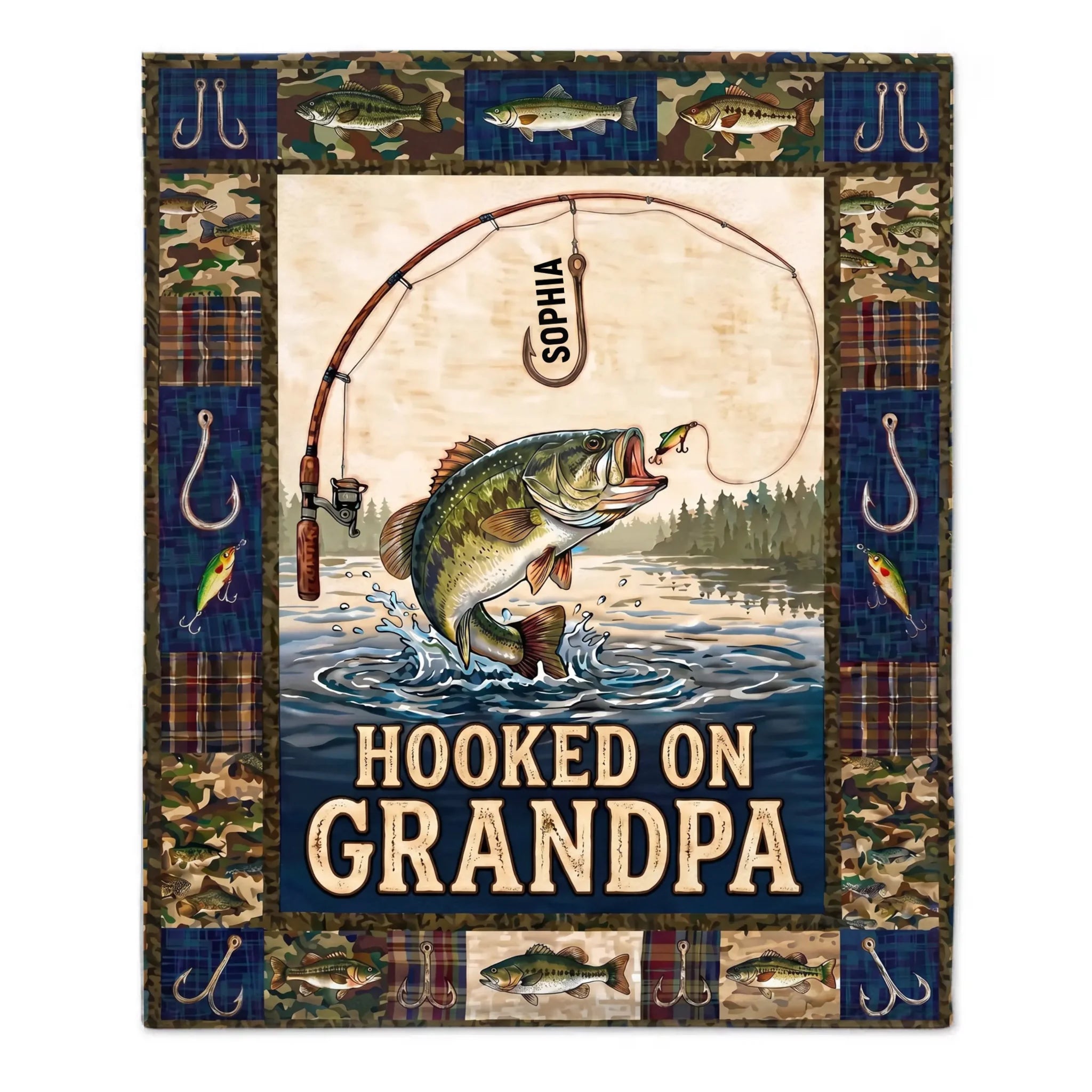 Hooked Catch Customized Blanket - Personalized Kid's Name - Gift For Grandpa