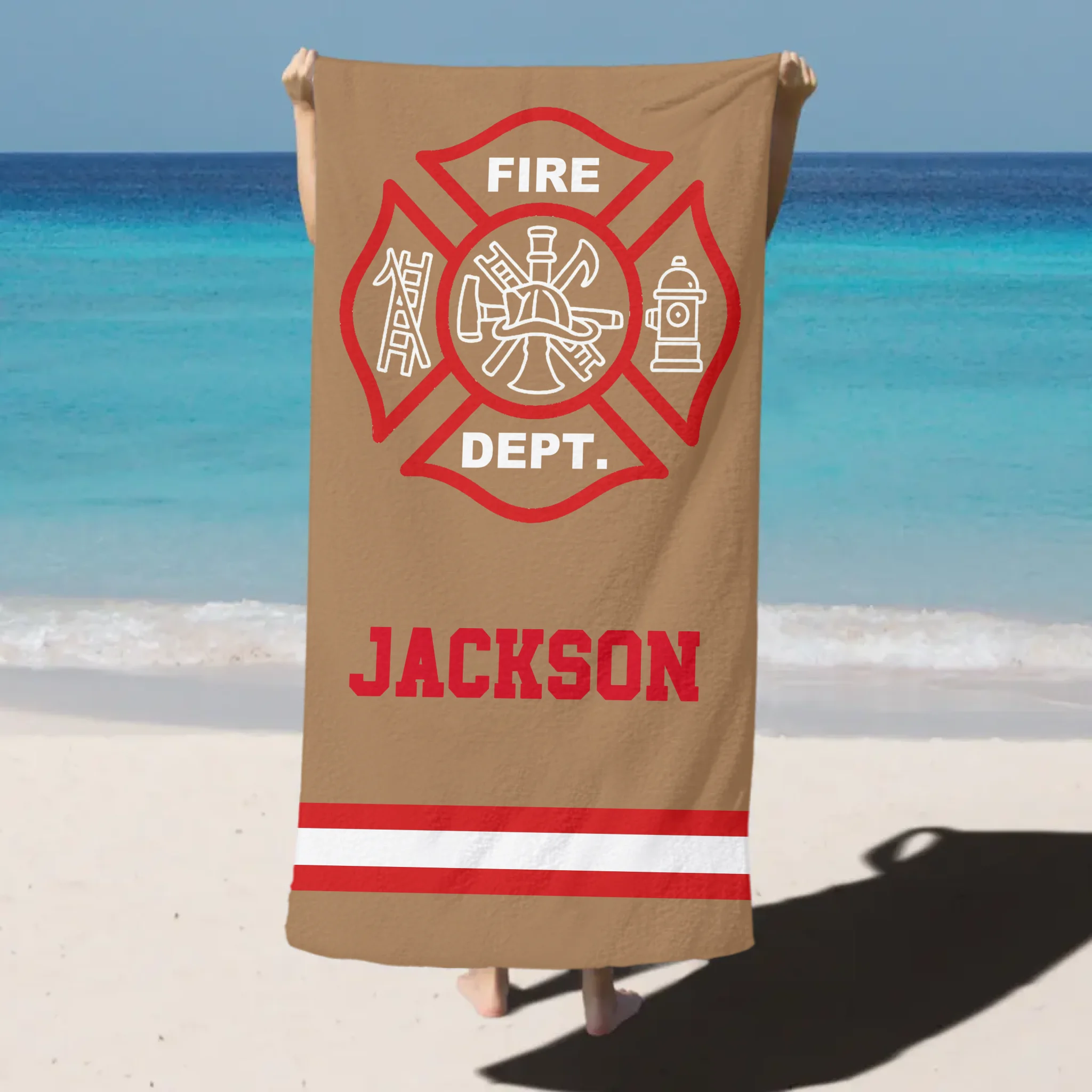 Firefighting Element Customized Beach Towel - Personalized Color And Name - Gifts for Firefighters