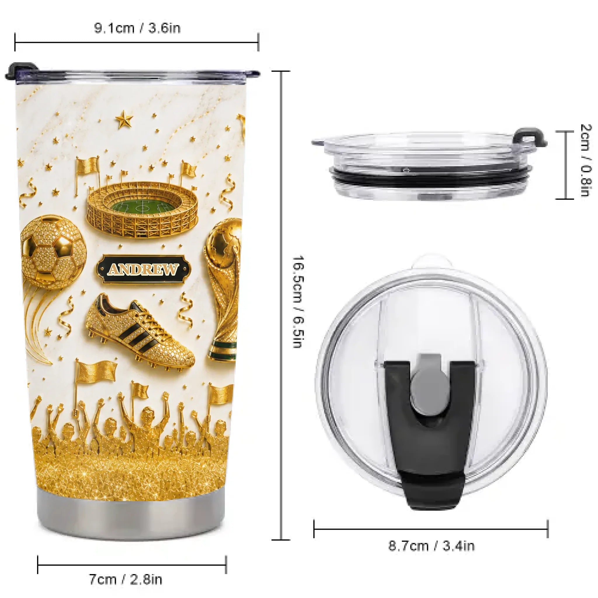 Custom Soccer Champion Thermos Cup - Personalized Name Football Fan Thermos Cup - Gift For Soccer Lovers, Players And Fans