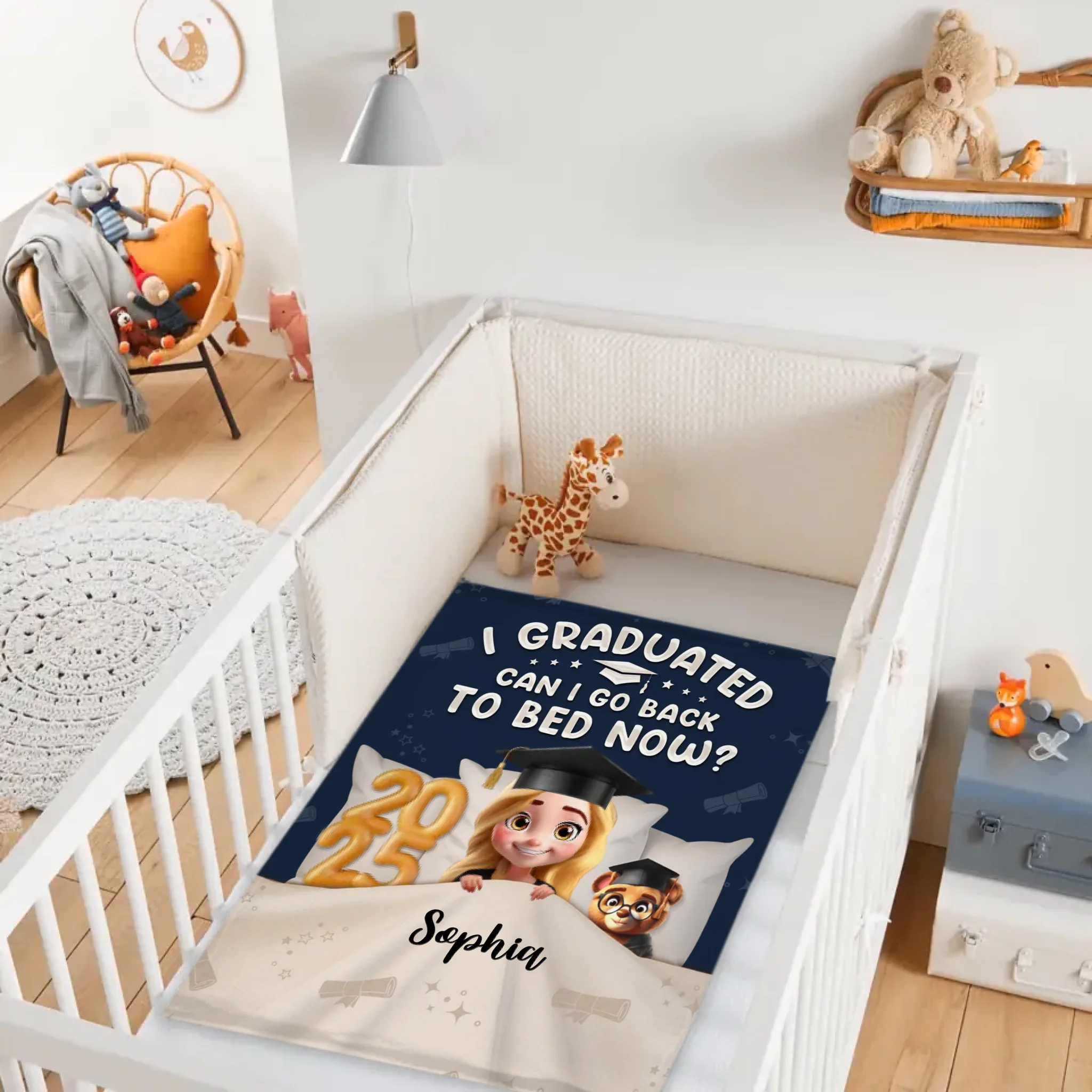Graduated Can I Go Back To Bed Now - Perfect Personalized Graduation Blanket Gift