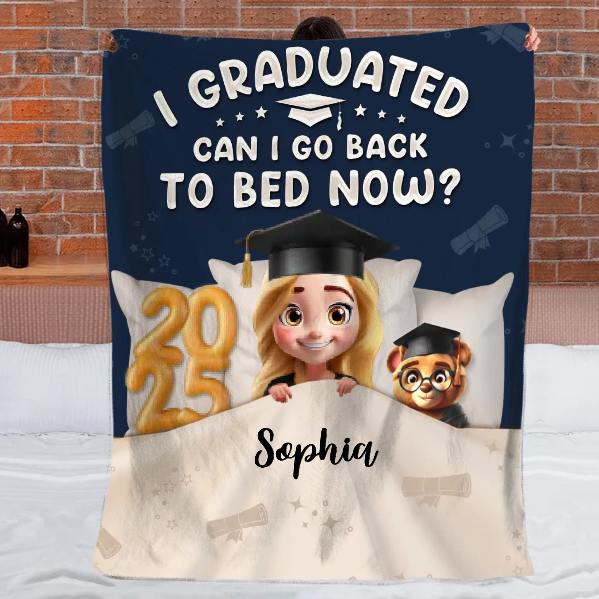 Graduated Can I Go Back To Bed Now - Perfect Personalized Graduation Blanket Gift