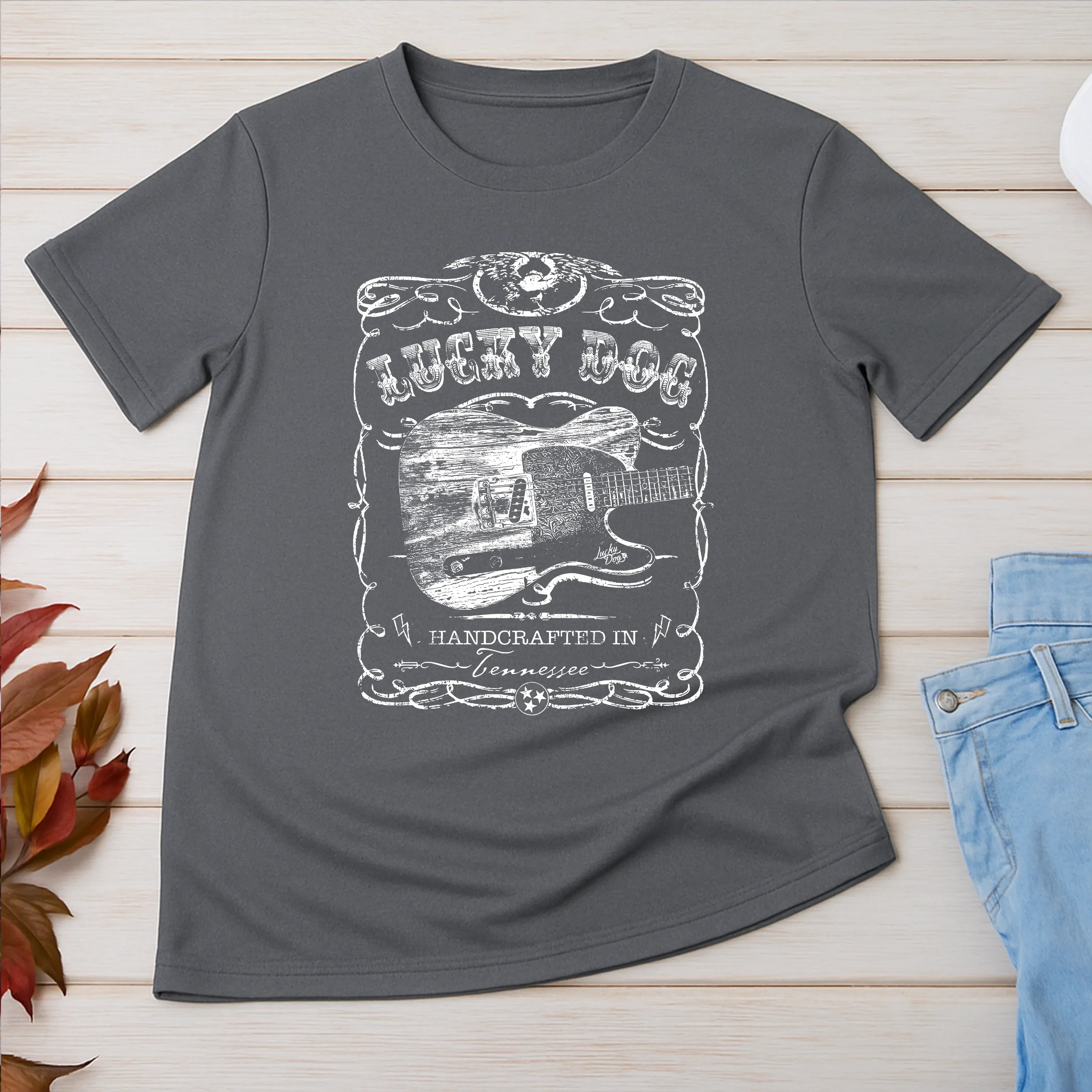 Lucky Dog Custom Guitar Eagle Label Black T-Shirt