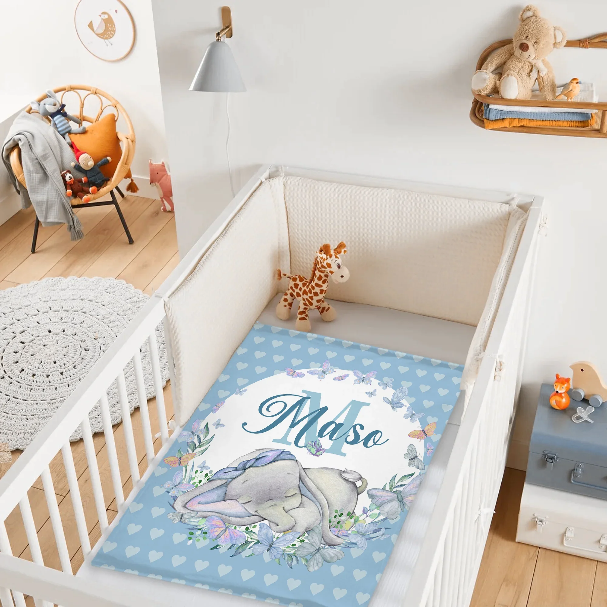 Sleeping Baby Elephant - Name Customized Baby Elephant Kids Blanket - Gift for Kids - Joliny