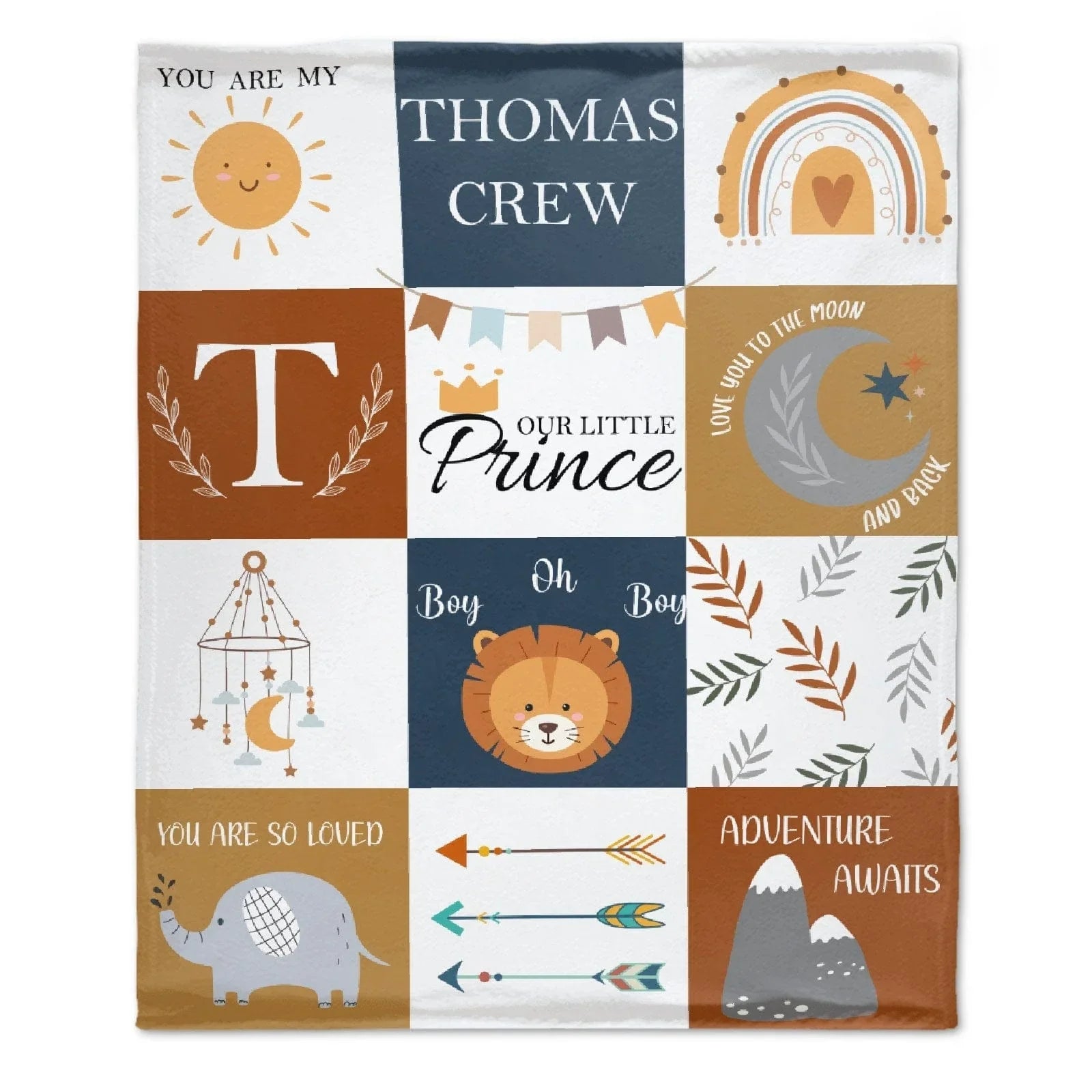 Baby Boy Blanket Personalized, Boho Wild Animal Boy Nursery Arrow Blanket - Joliny
