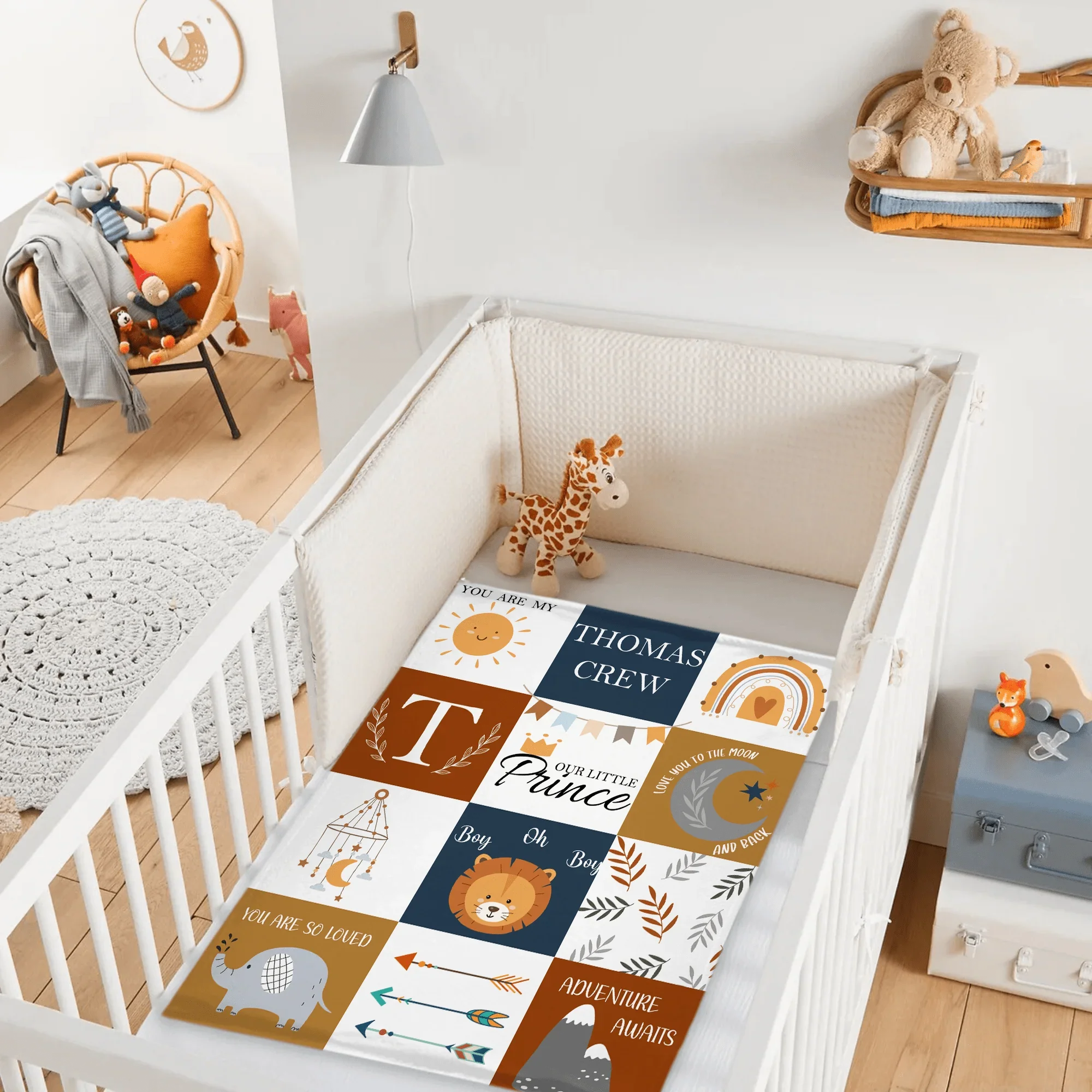 Baby Boy Blanket Personalized, Boho Wild Animal Boy Nursery Arrow Blanket - Joliny